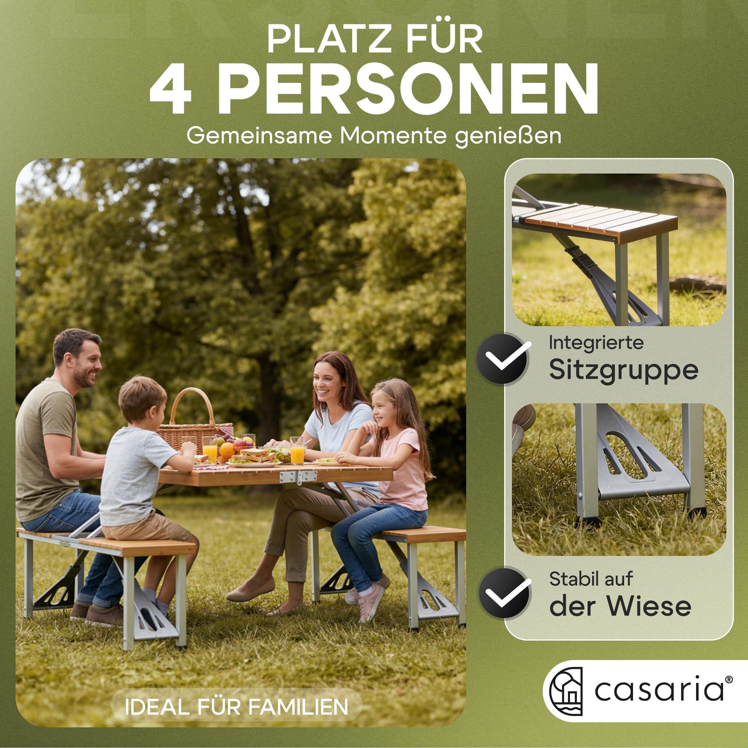 Deuba Aluminum Camping Table Suitcase Table with Seating Foldable Handle Umbrella Holder Plastic Camping Furniture Set