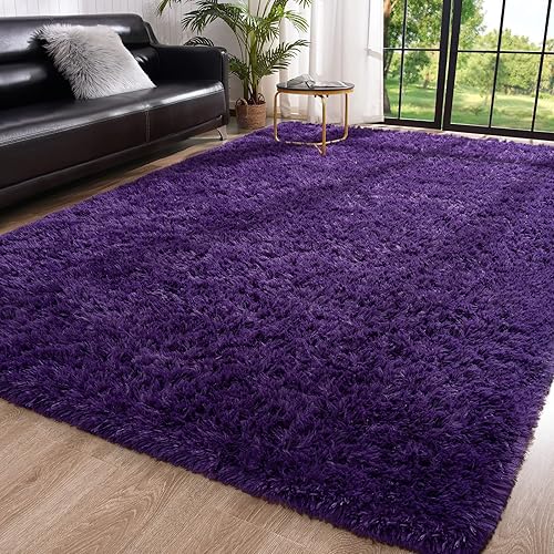 Toneed Alfombra esponjosa para dormitorio, sala de estar, 5 x 8 pies, color morado uva, alfombra lanuda súper suave y moderna, alfombra de felpa
