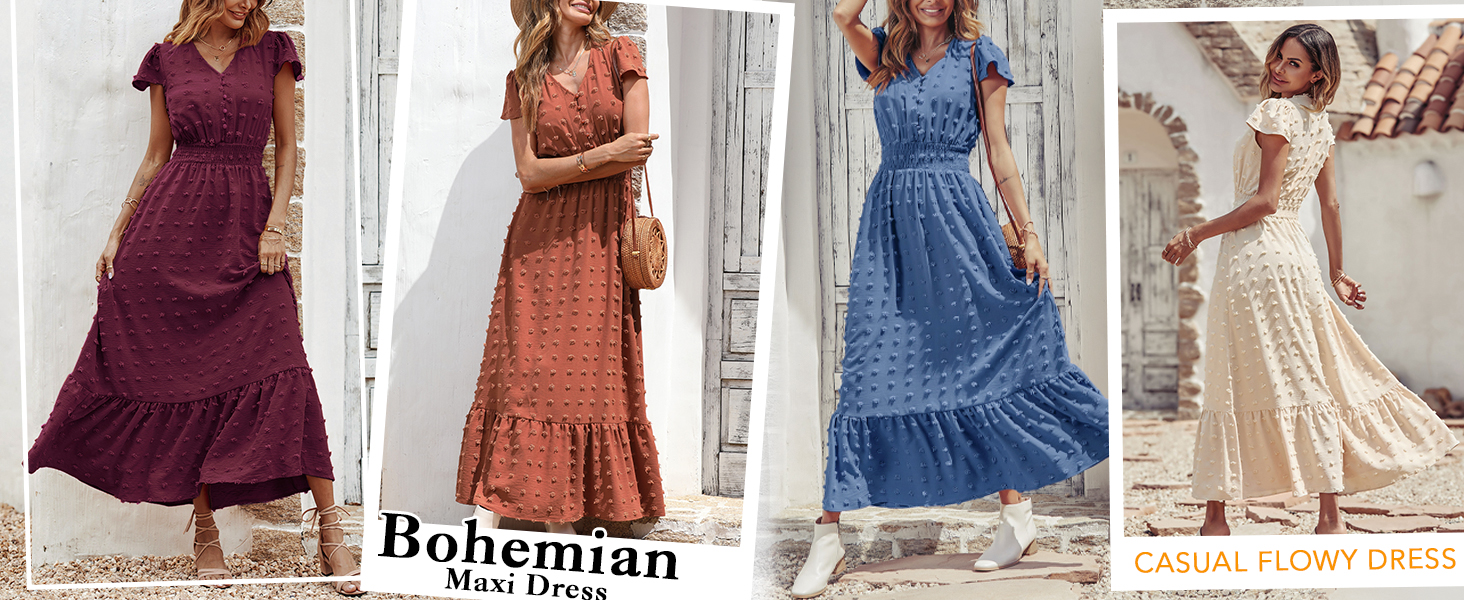 Amazon.com: PRETTYGARDEN Summer Dresses for Women 2025 Casual Short Sleeve Maxi  Dress Swiss Dot V Neck Smocked A Line Flowy Long Dress(Army Green,Small) :  Clothing, Shoes & Jewelry