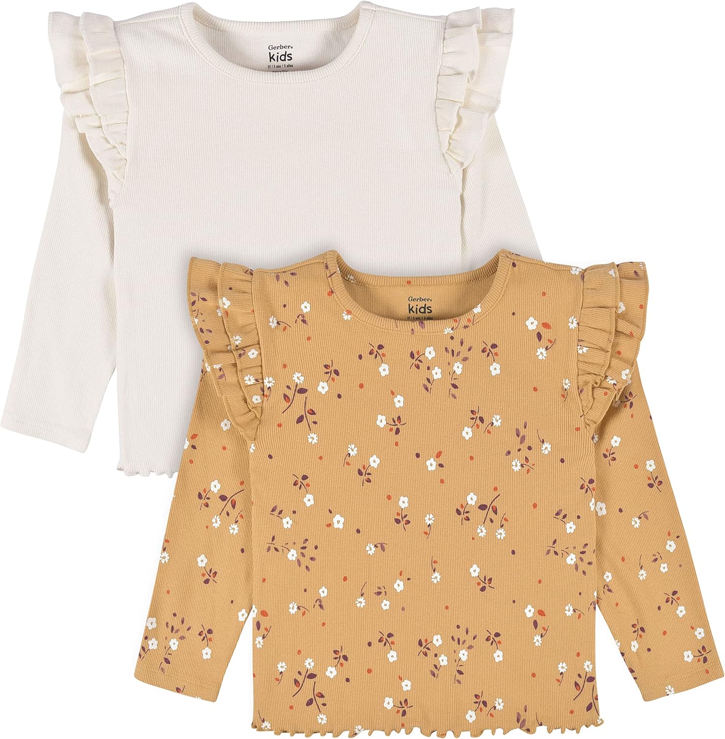 Gerber Baby-Girls Toddler 2-Pack Double Ruffle Long Sleeve TopsShirt