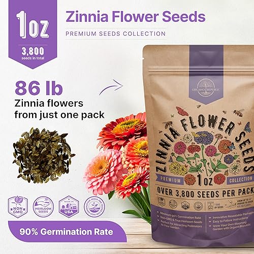 Miniatura 3 de Paquete de semillas de zinnia 1 oz - Más de 3,800 semillas criollas sin transgénicos para plantar, flores anuales en paquetes de semillas