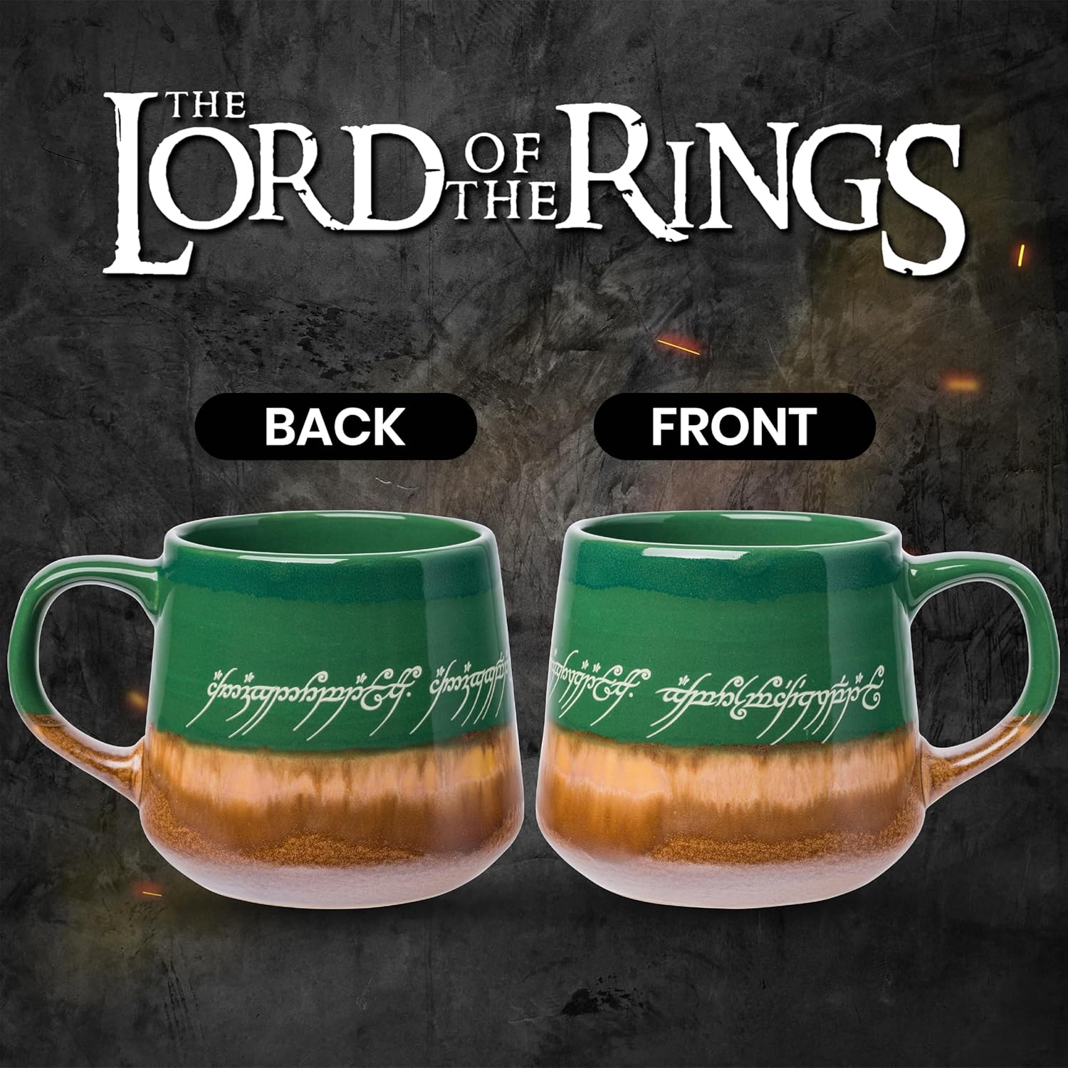 Silver Buffalo Lord of The Rings Elven Text High Gloss Reactive Glaze Tapered Pottery Mug,18 Ounces - Image 2