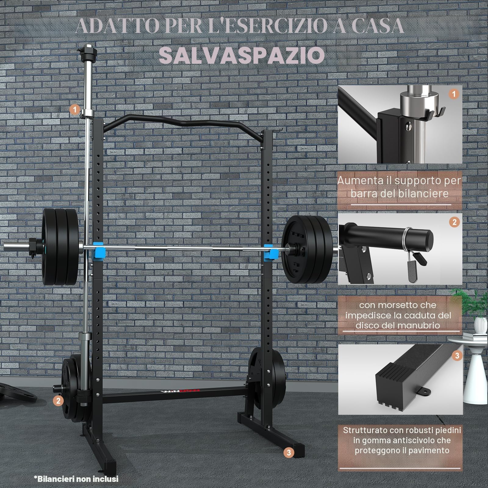 WINNOW Power Cage - Power Rack multifunzione con ganci a J, maniglie per immersioni, attacco per mine antiuomo e sistema di puleggia per cavi opzionale, per palestra domestica