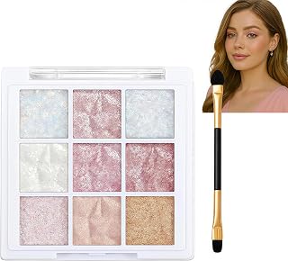 9-Color Shimmer Eyeshadow Palette,White & Pink Glitter Shades,Creamy Tex...