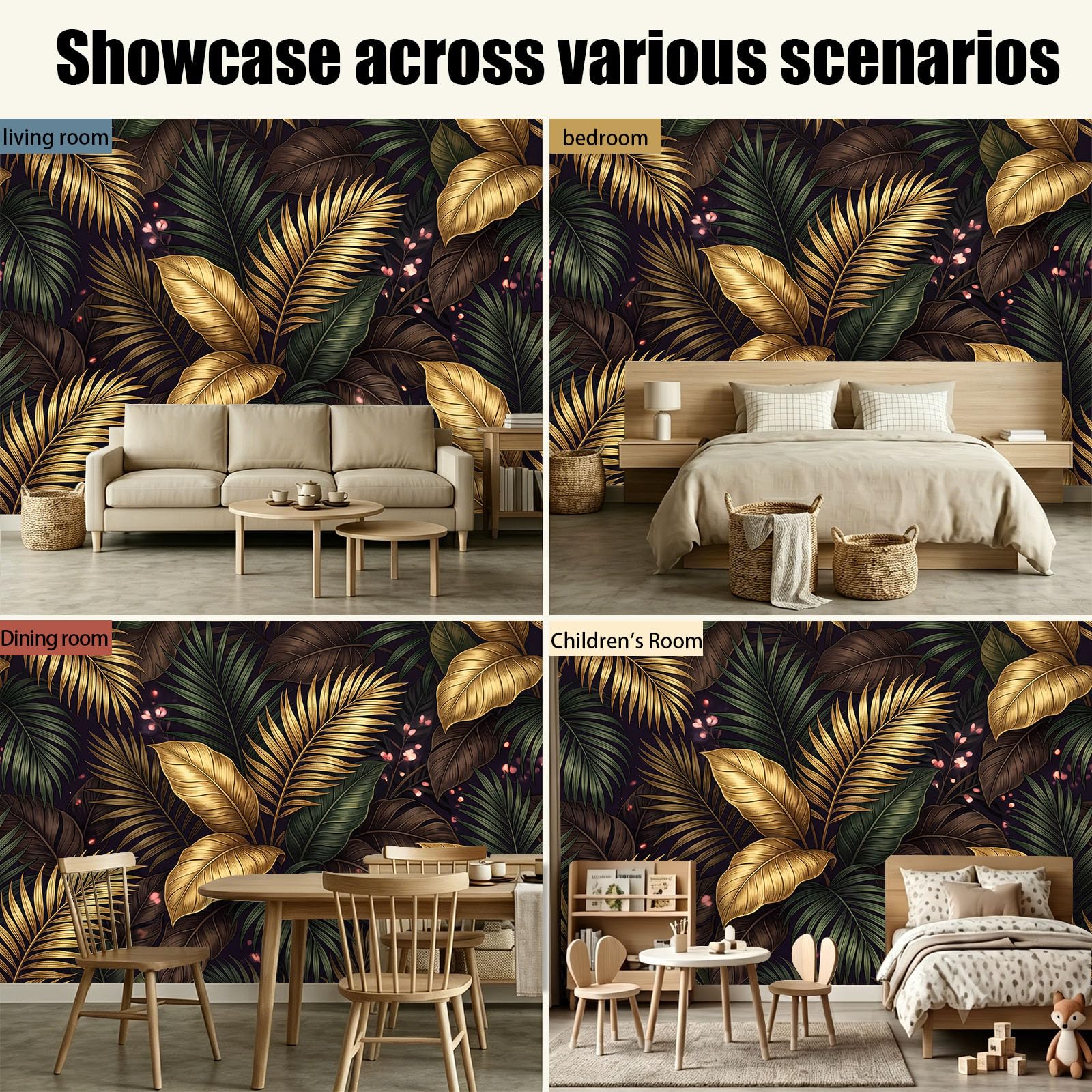 Fototapeta z włókniny liście palmowe metaliczne Glamour efekt 3D 400 x 280 cm, liść roślin wysokiej jakości tapeta z włókniny, do salonu, okładzin ściennych