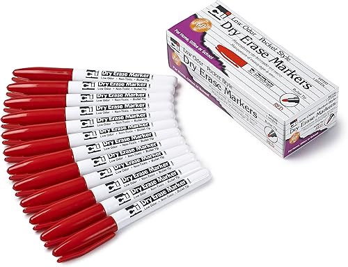 Miniatura 2 de Charles Leonard Marcadores de borrado en seco, estilo bolsillo con punta de bala, 12 marcadores por caja, rojo (47330)