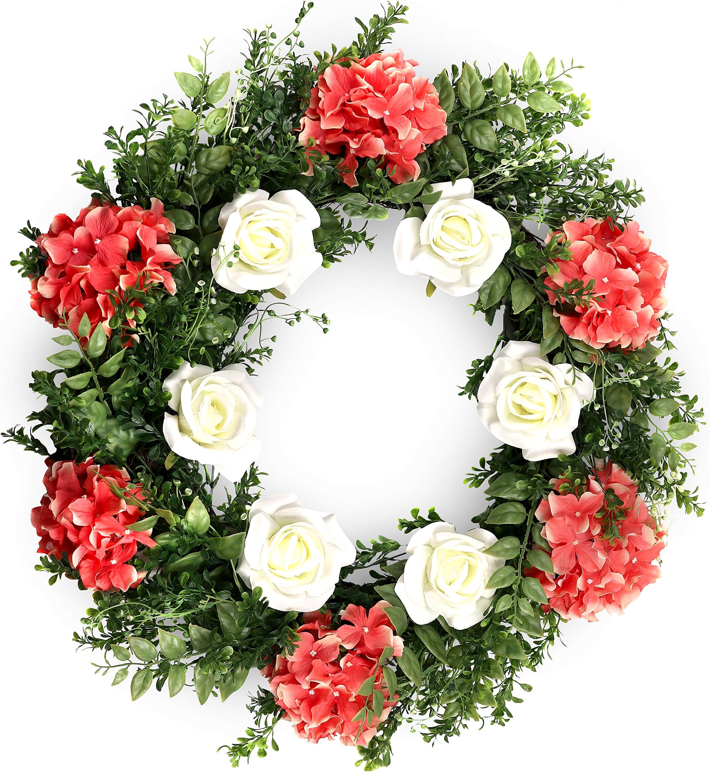 Summer Wreath Stunning Spring Door Wreath 23 Inch Gorgeous Faux Hydrangeas Artificial Roses with Beautiful Storage Gift Box for Front Door Home