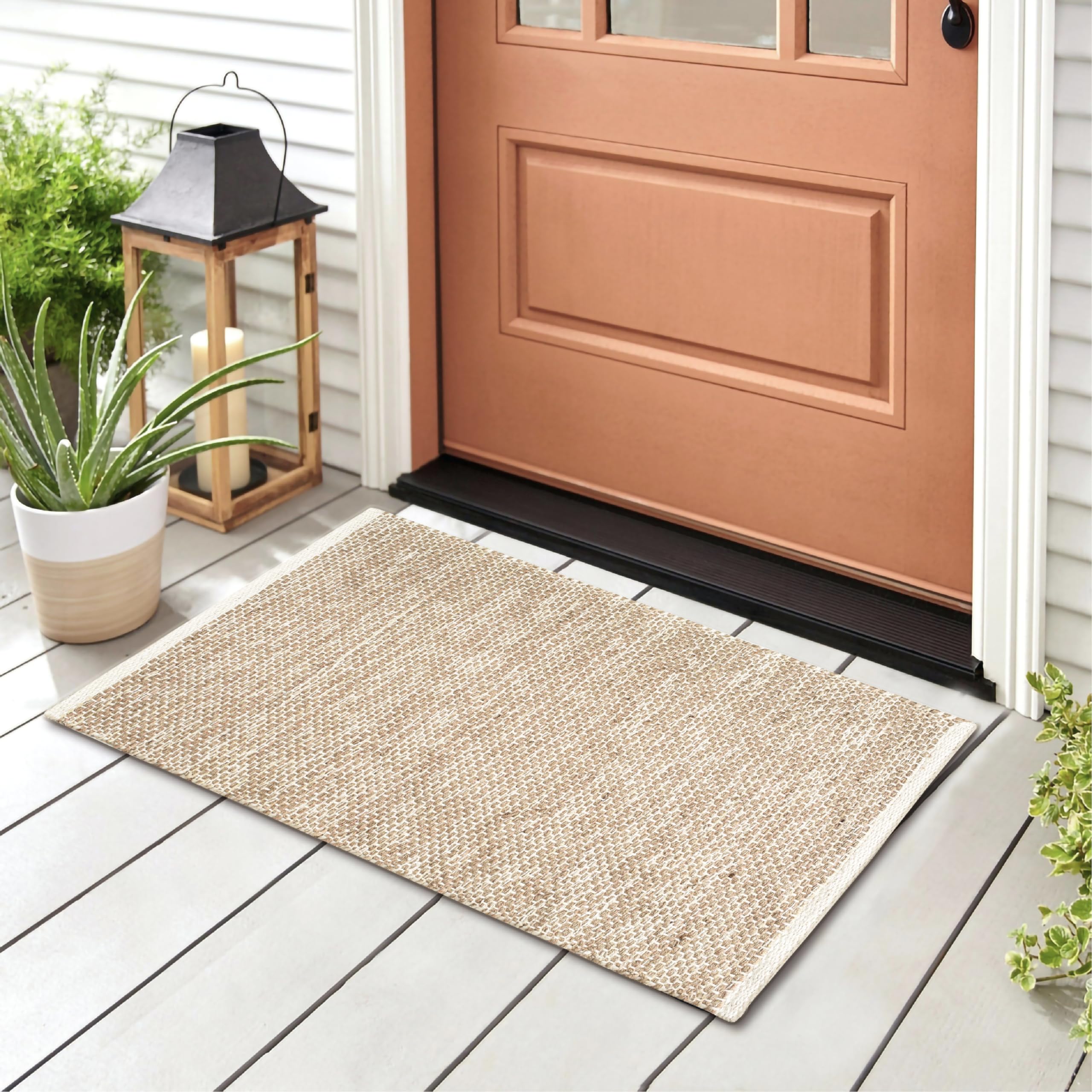 Hausattire Tapis tissé en jute naturel 61 x 91 cm – Petit tapis rustique bohème pour salon, chambre à coucher, cuisine, entrée | Tapis de salle de bains décoratif rustique pour intérieur et extérieur