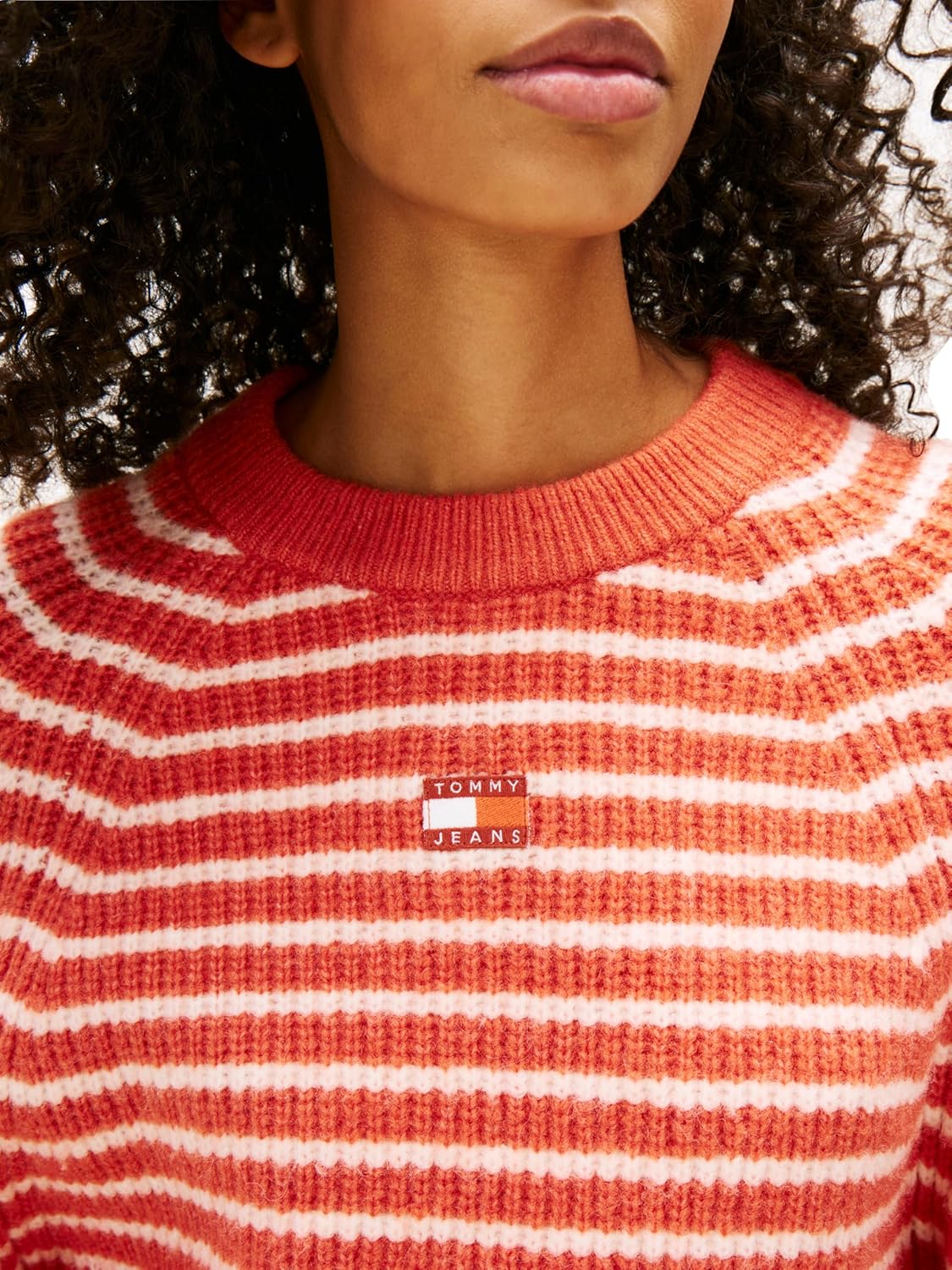Tommy Jeans Women's Wool Blend Pullover Crewneck Sweater with Embroidered Flag Logo
