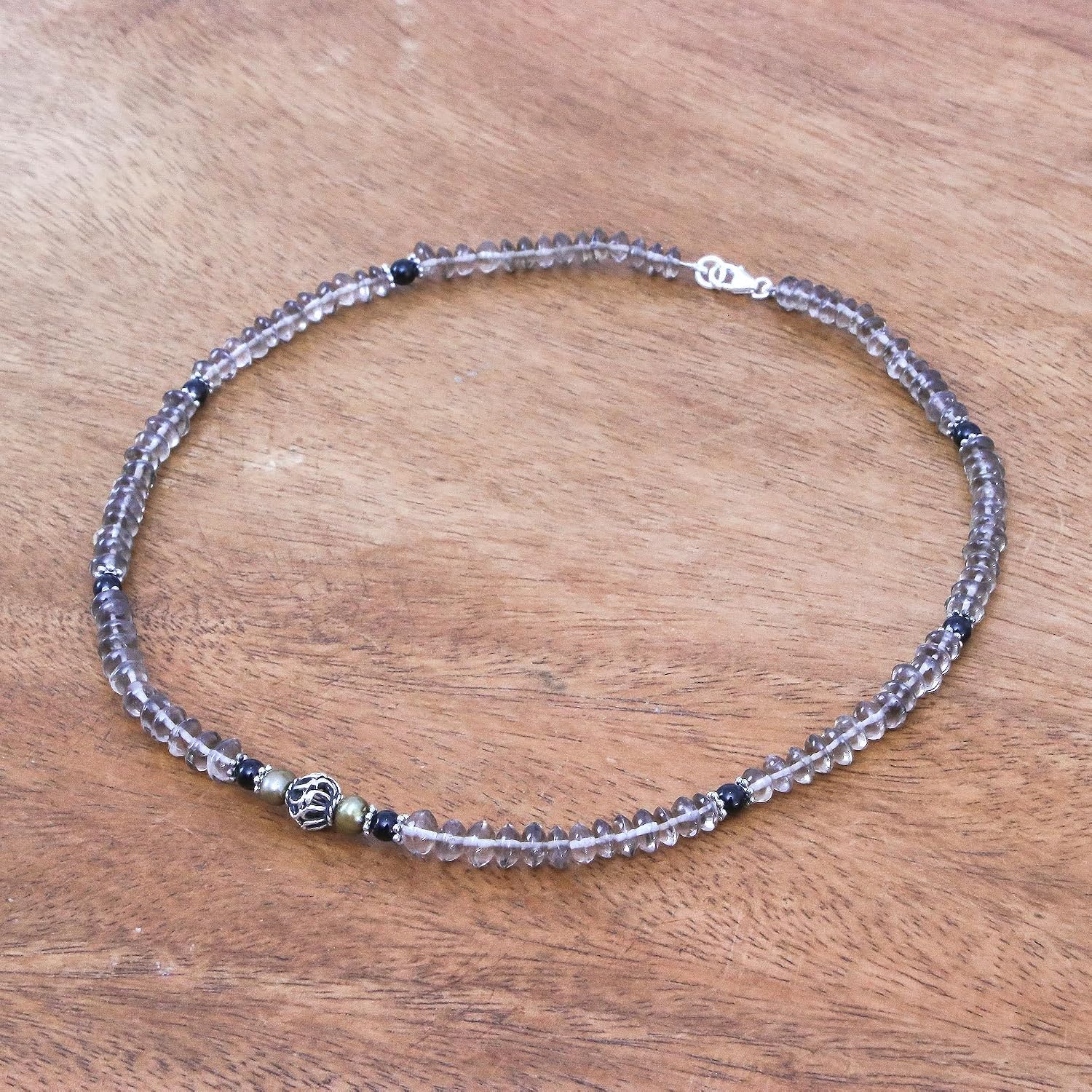 NOVICA Artisan Handmade Pearl Quartz Choker Sterling Silver Onyx Clear Beaded Thailand Birthstone [15.75 in L x 0.2 in W] ' Summer Day'