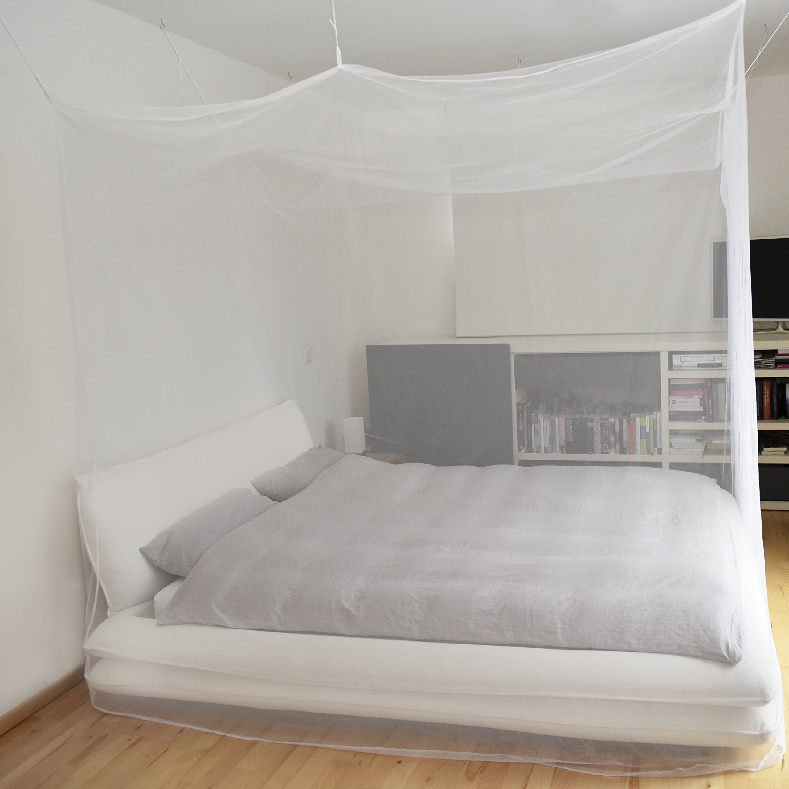 Klamboe voor tweepersoonsbed en eenpersoonsbed, 200 x 220 x 200 cm, muggennet, rechthoekig, opvouwbaar bed-muggennet, groot muggennet, voor op reis, fijnmazig als muggenbescherming