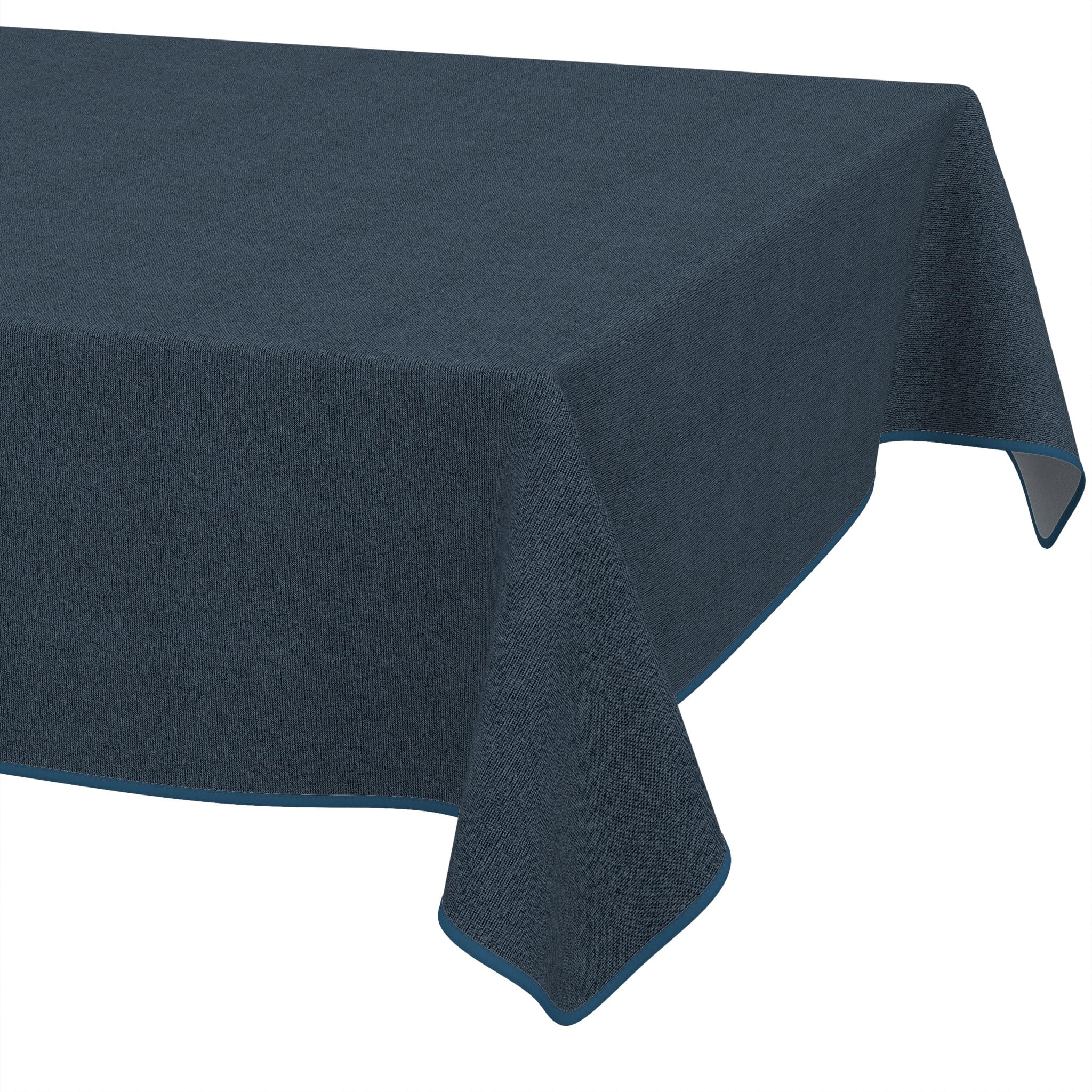 ANRO Washable Tablecloth Dark Blue Linen Look Rectangular 200 x 140 cm - Garden Tablecloth Indoor Outdoor Water-Repellent Dirt-Repellent Easy Care with Hem