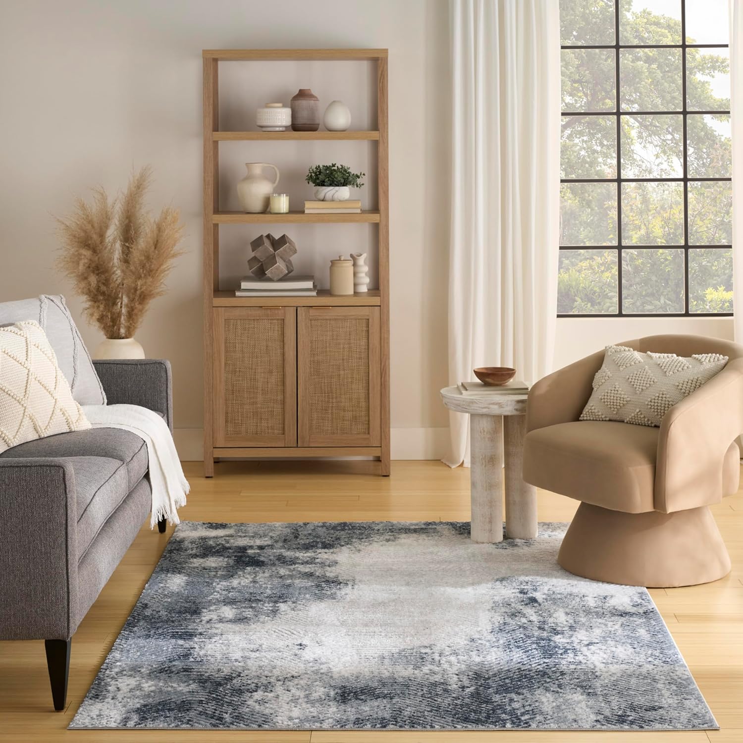 Nourison Home Dekor Grey Navy 5'3" x 7' Area Rug - Easy Clean, Non Shedding, Bed Room, Living Room, Dining Room, Kitchen (5' x 7')