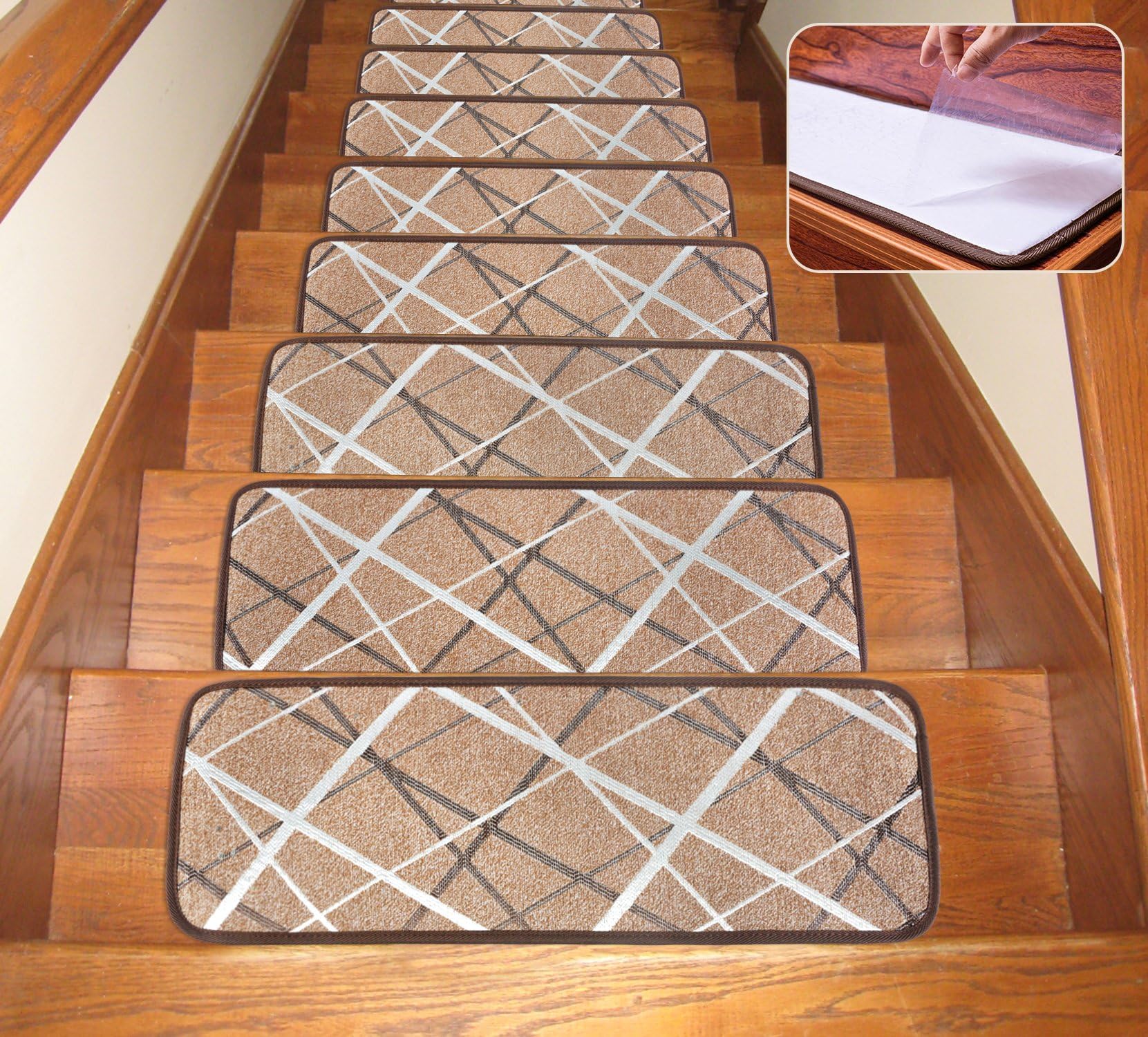 Seloom Non-Slip Stair Treads Carpet for Wooden Steps Indoor, Anti-Slip Step Runners with Slip Resistant Back, Safety for Dogs,Kids and Elders (25.5x9.5 Inch, 13 Piece, Brown)