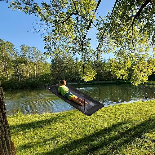 Miniatura 6 de Trekassy Columpio de árbol de plataforma rectangular de 700 libras y 60 pulgadas para niños y adultos, impermeable, 2 correas para colgar
