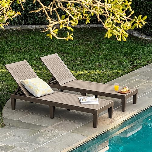 Miniatura 2 de Flamaker Sillas de descanso para exteriores, de polietileno, impermeables, con respaldo ajustable de 5 posiciones, fácil montaje, sillas de piscina