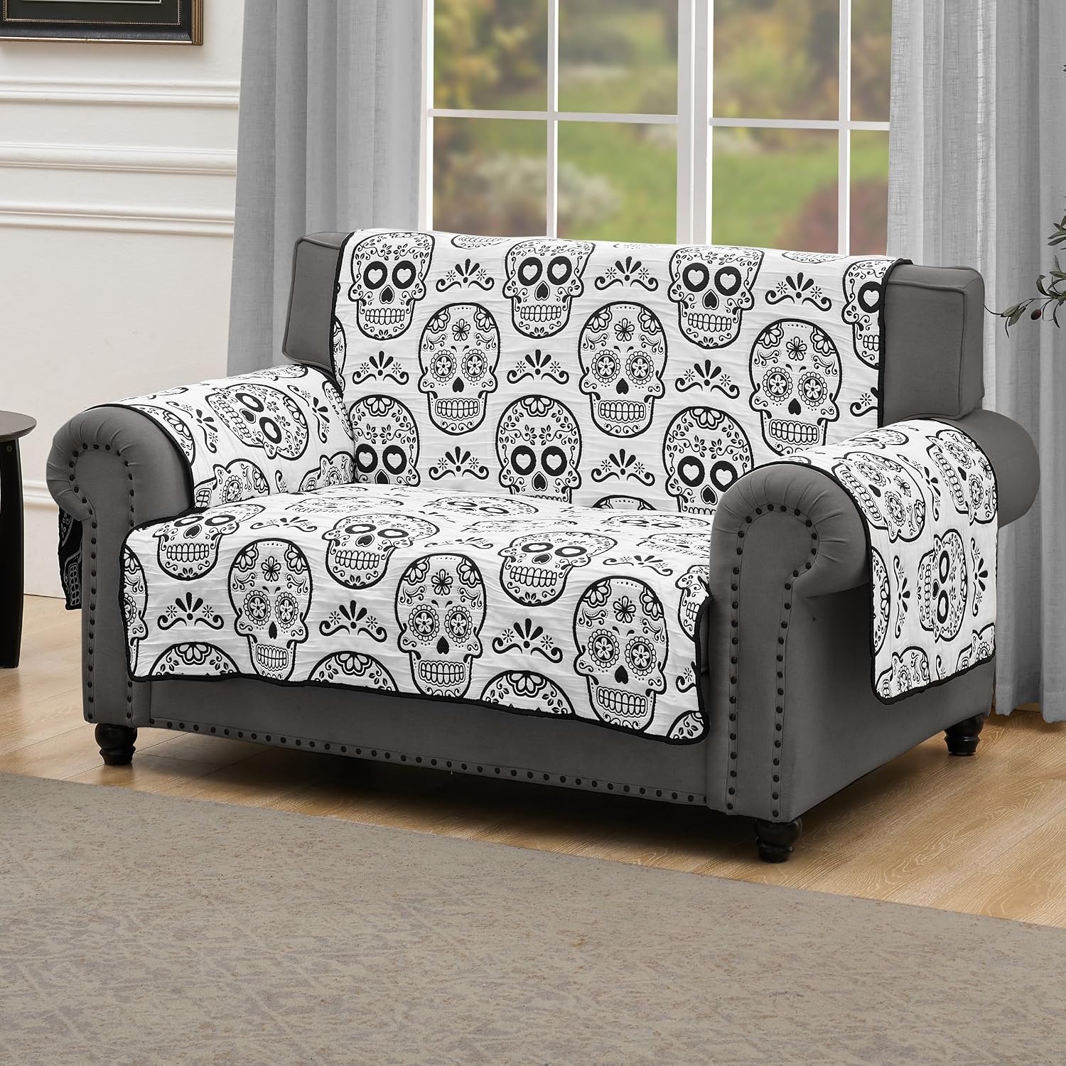 Greenland Home Novelty Halloween Furniture Protector, Loveseat, Sugar Skull