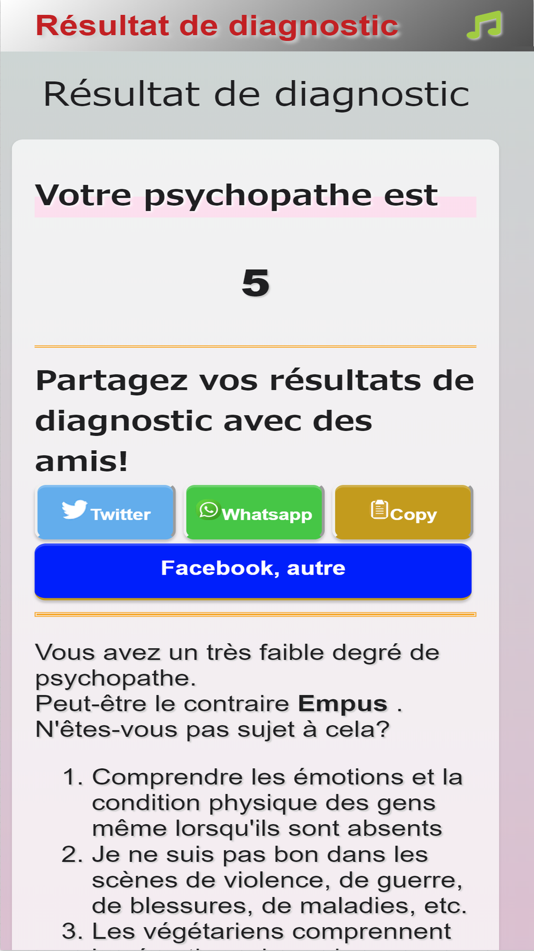 Test diagnostique gratuit pour les psychopathes Application sur — free download