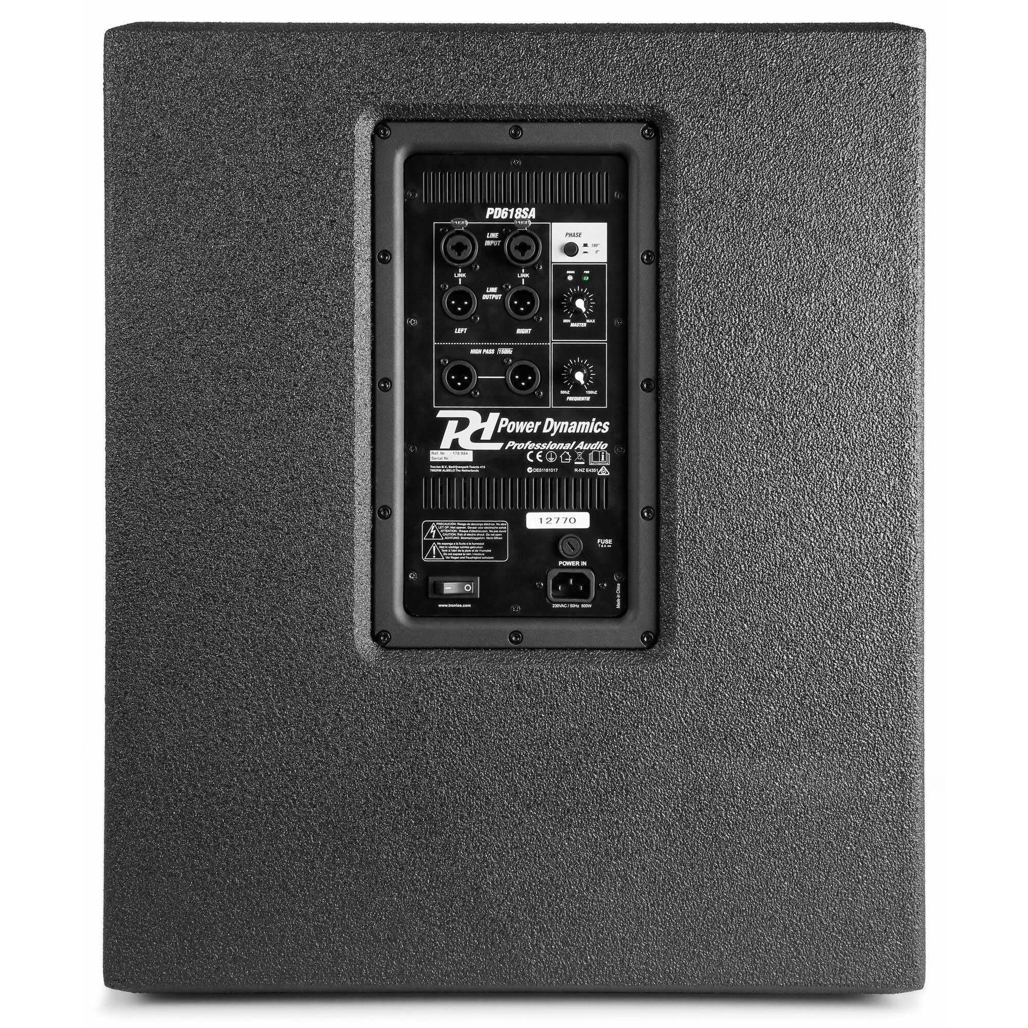 Power Dynamics PD618SA Caisson de Basse 18 Professionnel - Subwoofer Actif Puissant 1400 Watts Max, Structure Très Solide en Contreplaqué, Idéal pour Concert et Grands Évènements