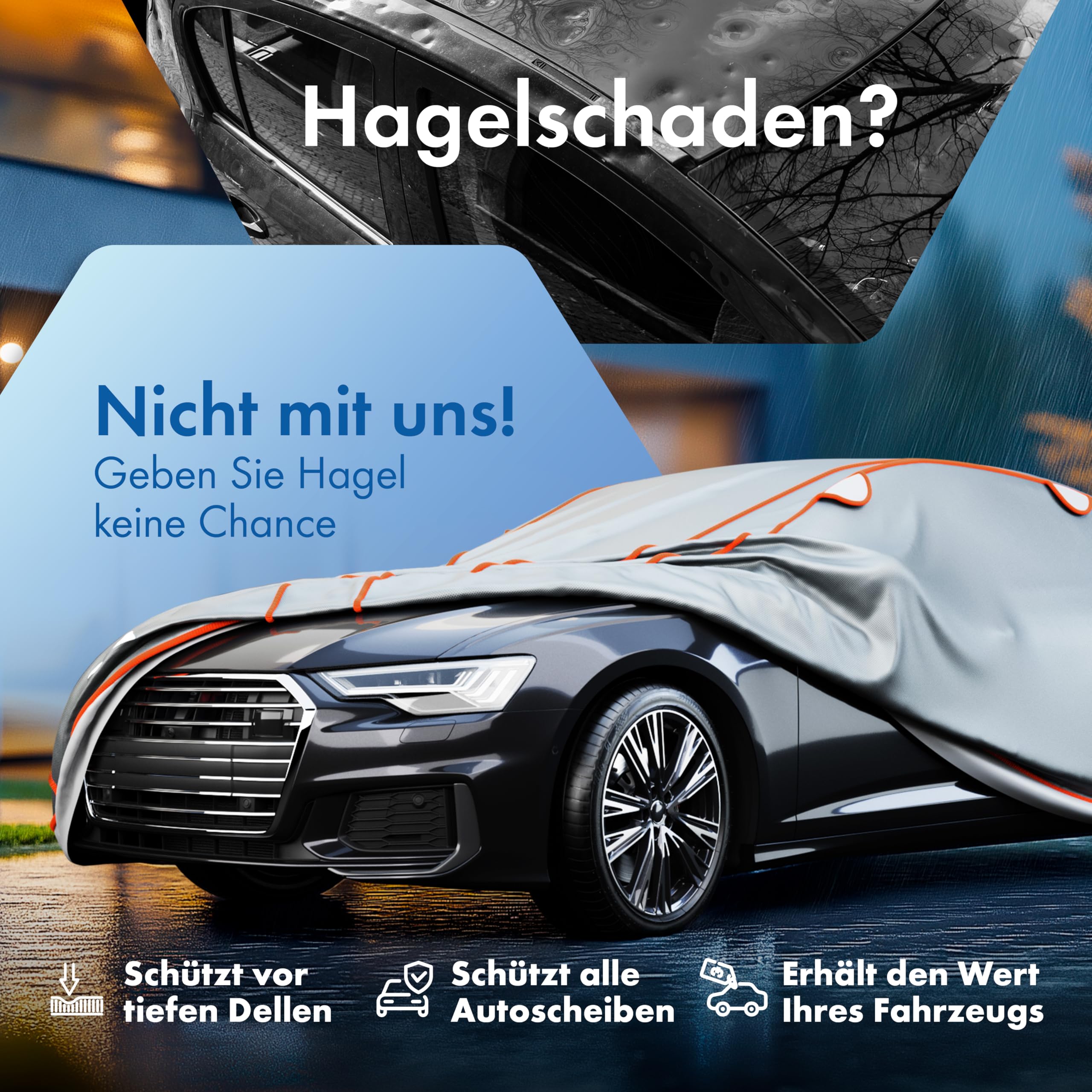 WALSER Hagelschutz Abdeckplane Auto, Auto Hagelschutzplane Perma Protect Complete, Abdeckplane Auto, Autogarage Abdeckung Größe 8 grau
