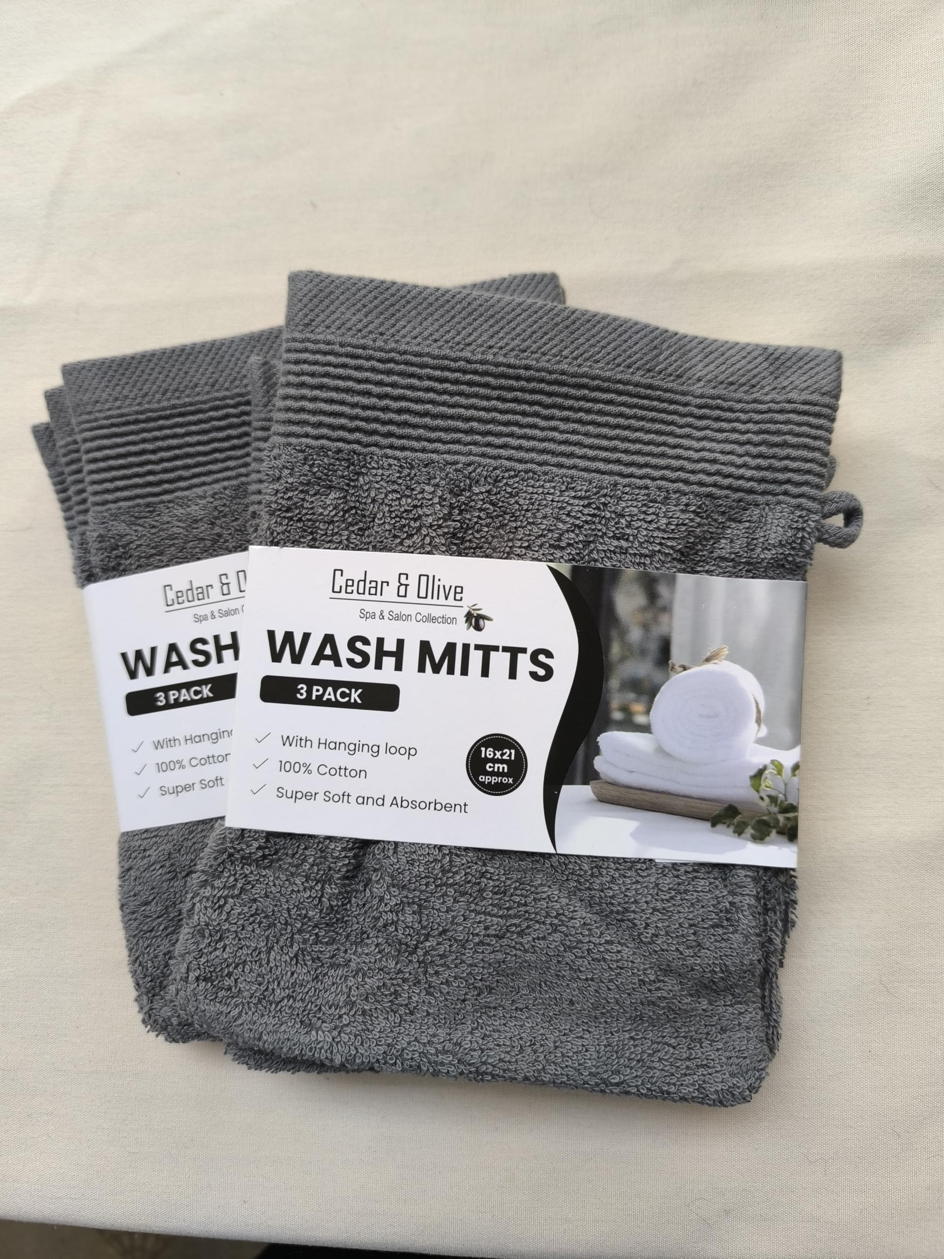 Premium Cotton Wash Mitts Flannel Face Bath White Black Slate Grey Turquoise (Slate Grey, Pack of 18)