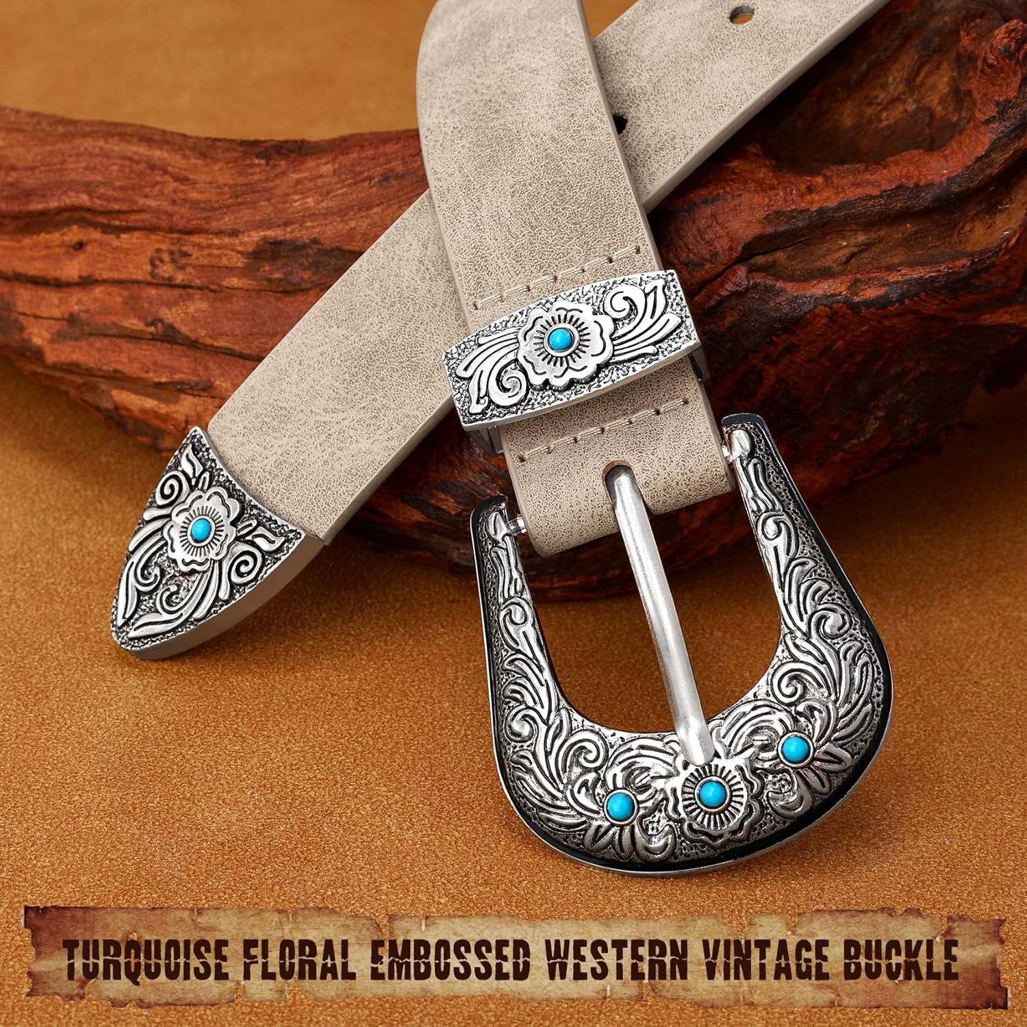 XZQTIVE Western Belt for Women, Cowgirl Cowboy Suede Leather Belt for Jeans Pants, Country Belts with Vintage Buckle - Image 4