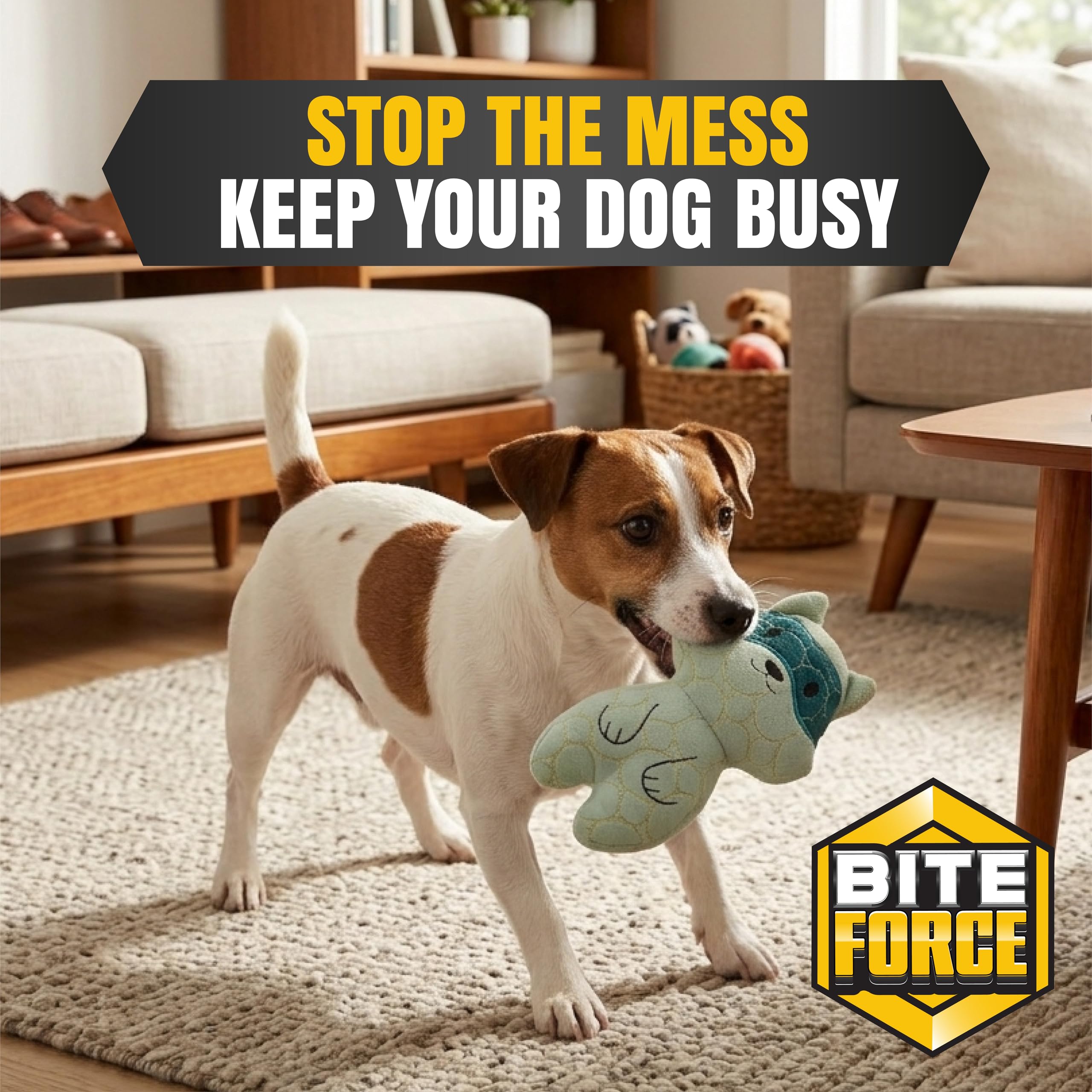 BITE FORCE Wildlife - Langlebiges Plüschspielzeug für Hunde - Hundespielzeug mit Kevlar gefertigt, mehrlagig und verstärkten Nähten. Quietscher für interaktives Spiel. Ideal für starke Kauer(Waschbär)