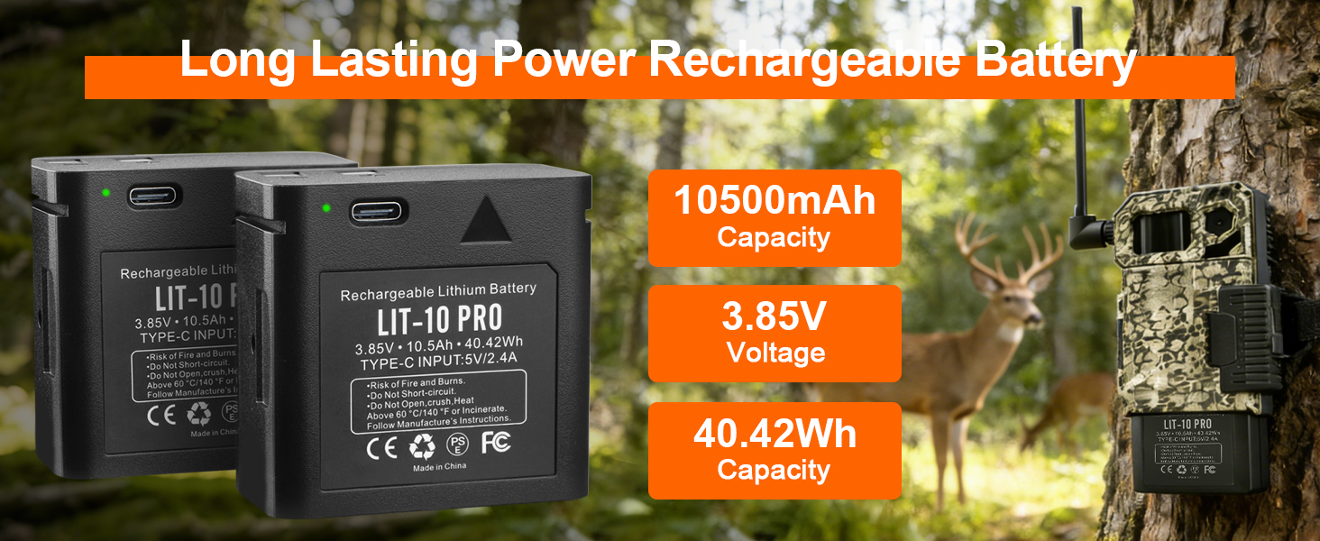 K KYUER 1-Pack LIT-10 PRO Batteria per SPYPOINT CELL-LINK LINK-MICRO LINK- MICRO-LTE Hunting Camera, 3.85V 10500mAh Long-Lasting Wildlife Battery with Type-C Cable K KYUER 1-Pack LIT-10 PRO Batteria per SPYPOINT CELL-LINK LINK-MICRO LINK- MICRO-LTE Hunting Camera, 3.85V 10500mAh Long-Lasting Wildlife Battery with Type-C Cable