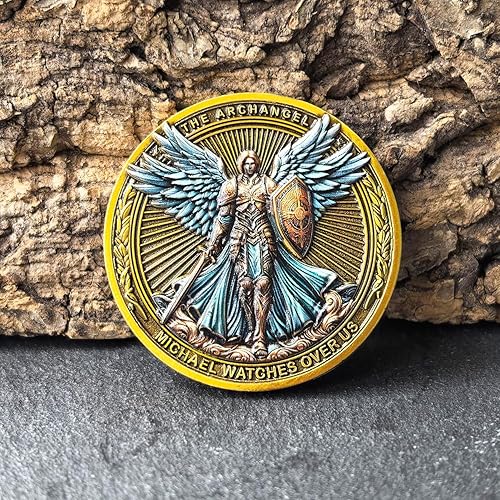 Miniatura 5 de The Arcángel Michael Watches Over Us - Moneda de desafío  Salmo 9110-11, moneda coleccionable religiosa inspiradora con funda protectora
