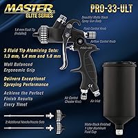 Vista 3 de Master Elite - Pistola de pulverización HVLP de alto rendimiento serie PRO-33, kit definitivo, 3 juegos de puntas de fluido de 1.3, 1.4 y 0.071 in