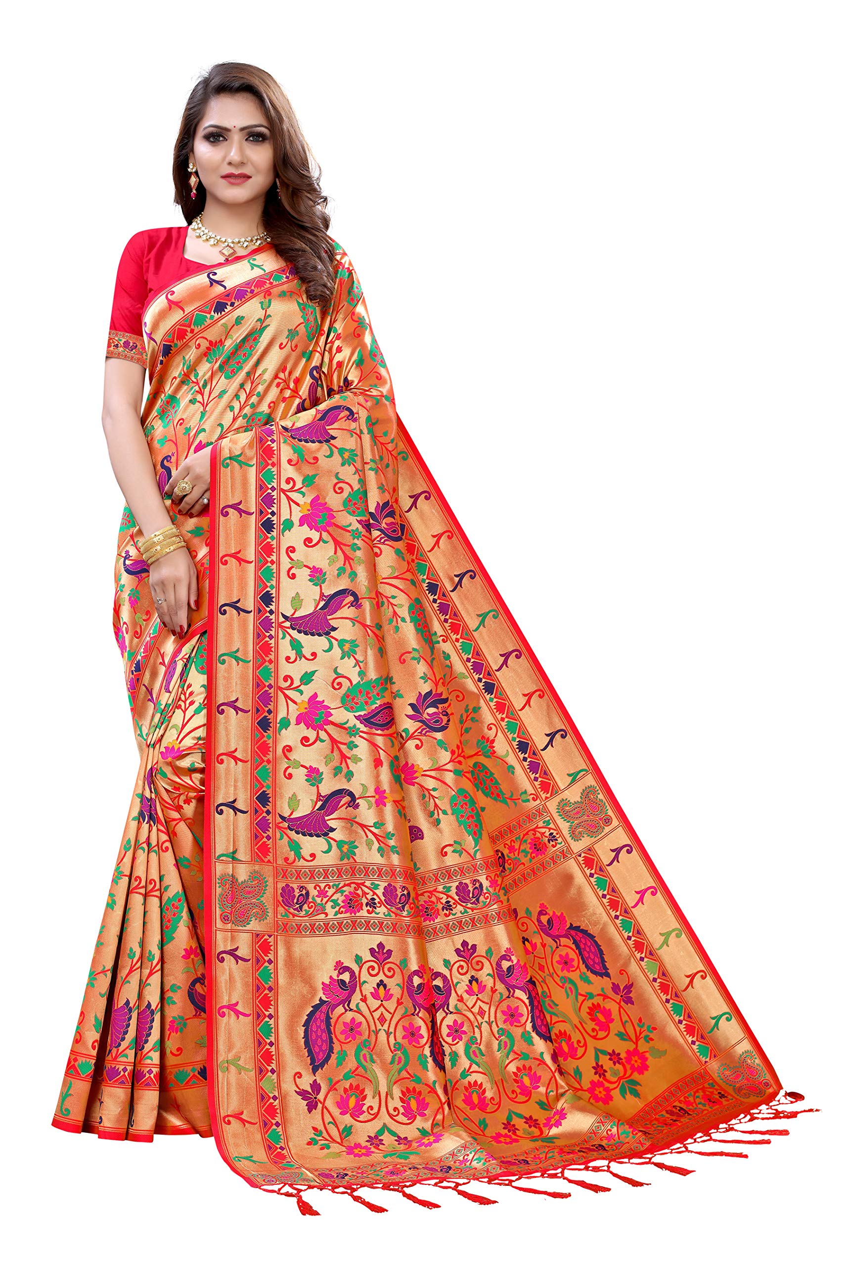 Pandadi SareeWomen's Silk Saree With Blouse Piece (64Ps_Orange)