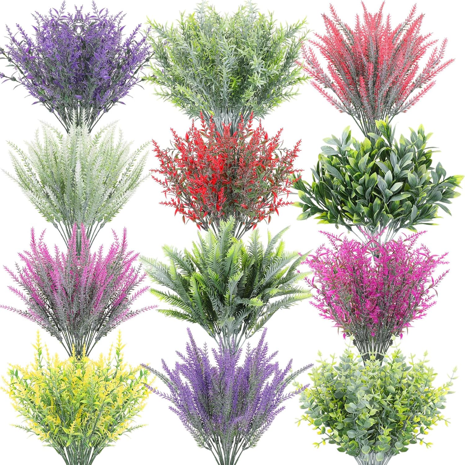 Zeyune 36 Bundles Artificial Flowers Flocked Plastic Flowers Artificial Frosted Green Plants UV Resistant Fake Realistic Eucalyptus Violet Lavender Plants for Home Wedding Kitchen Garden Patio Decor