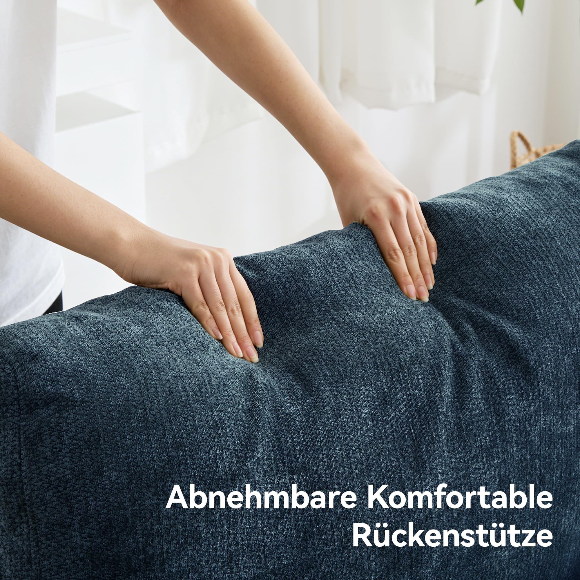 Vipbear Sessel Wohnzimmer, Modern Ohrensessel aus Chenille, Gepolsterter loungesessel, Gemütlicher Lesesessel für Schlafzimmer mit Armlehnen, Einzelsessel & Ecksessel, Einfache Montage, Blau