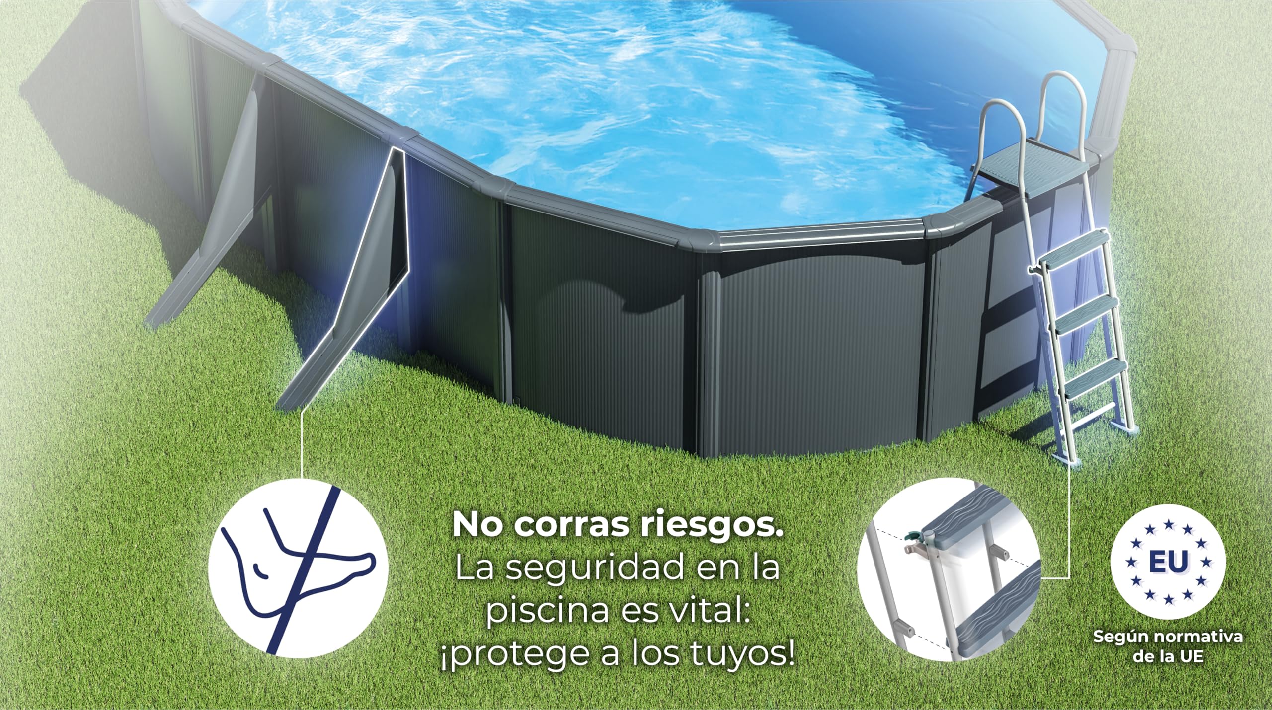 Gre KITPROV618GY Piscina de Acero Elevada, Ovalada con Aspecto Acero Gris Grafito, Piscinas Desmontables para Jardín, 610 x 375 x 132 cm, Granada