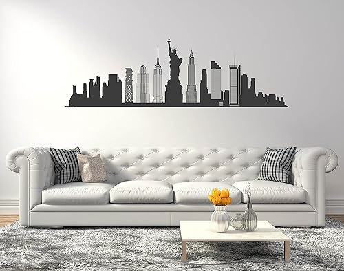Miniatura 2 de Calcomanía para pared, diseño de horizonte de Nueva York, silueta de ciudad, calcomanía para decoración del hogar, sala de estar o dormitorio (ancho