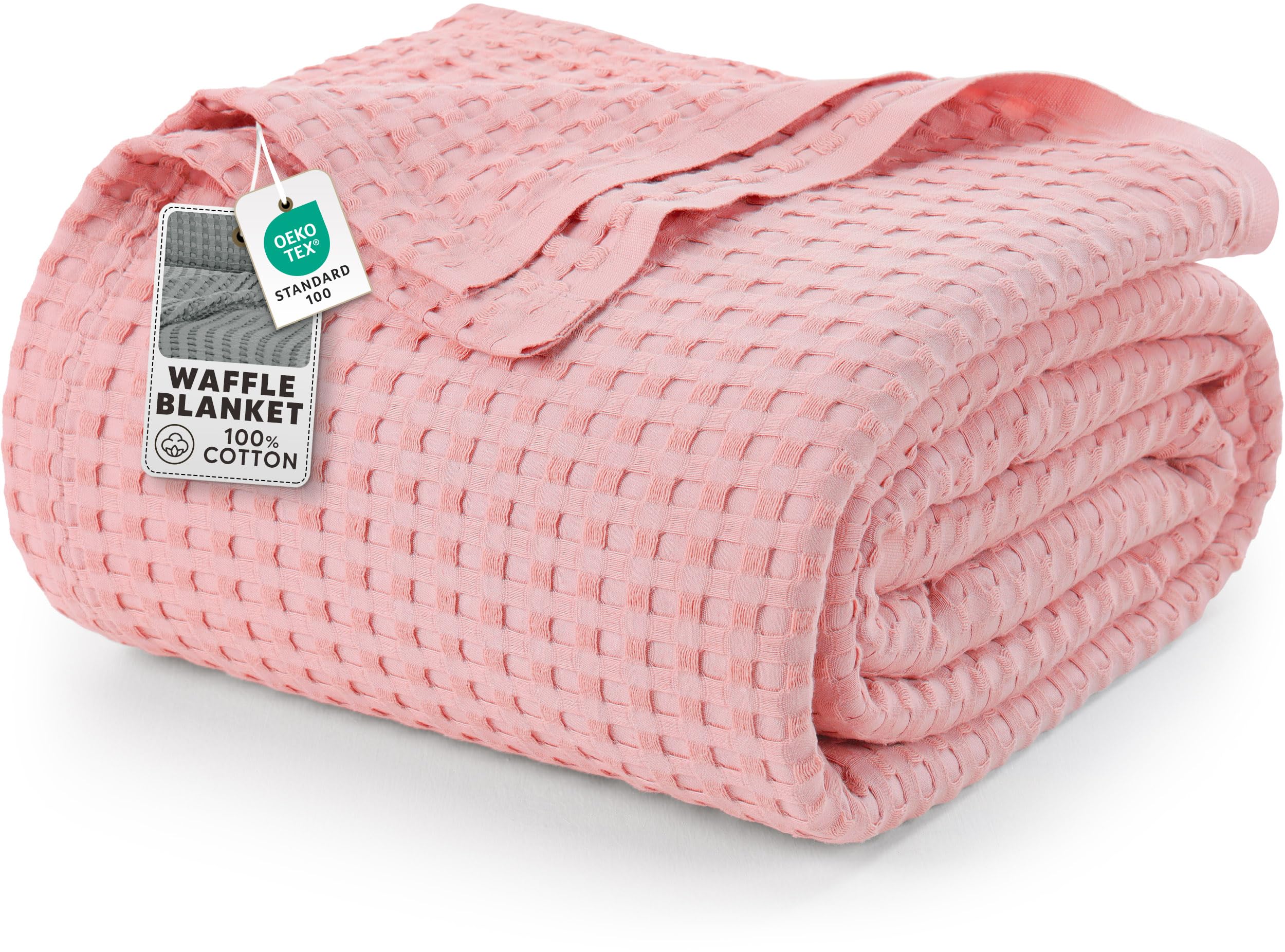 Utopia Bedding Cotton Waffle Blanket 300 GSM (Pink - 228x228 cm) Soft Lightweight Breathable Bed Blanket Big Size Layering Any Bed for All Season — image 1