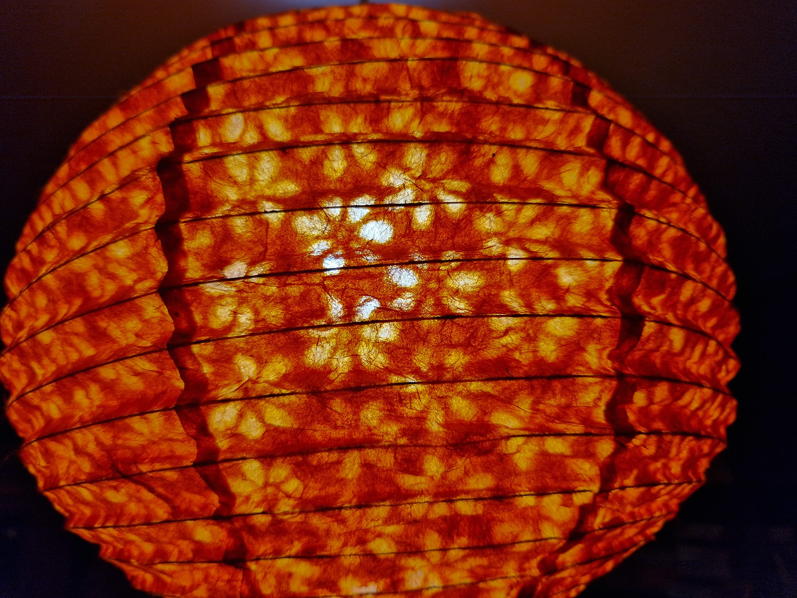 Lokta Lampshade, Petal Pattern, Lamp Shades, Handmade Lokta Paper Lampshade -Round Shape, Red, Yellow, White, Orange Colors - Hanging LampShades (Orange)