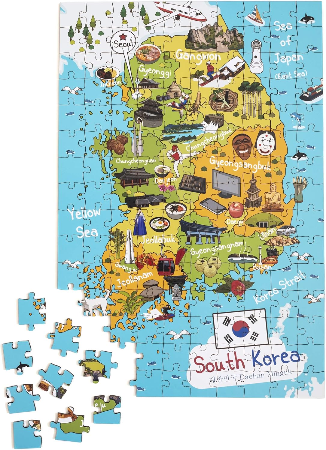 South Korea Map Wooden Jigsaw Puzzle 152 Piece, 10x15 inches