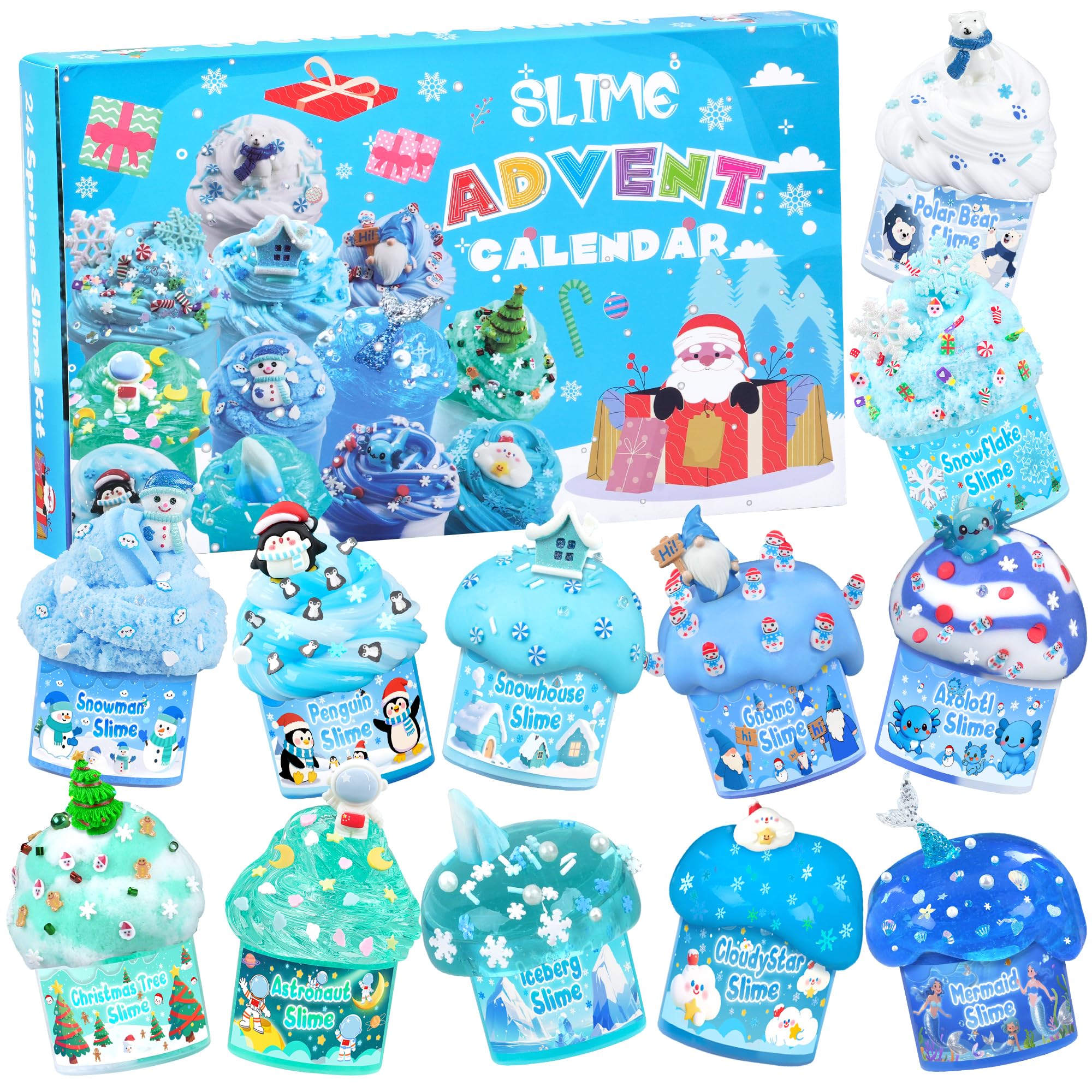 Advent Calendar 2026 Blue Squishy Slime Kit, 24-Day
