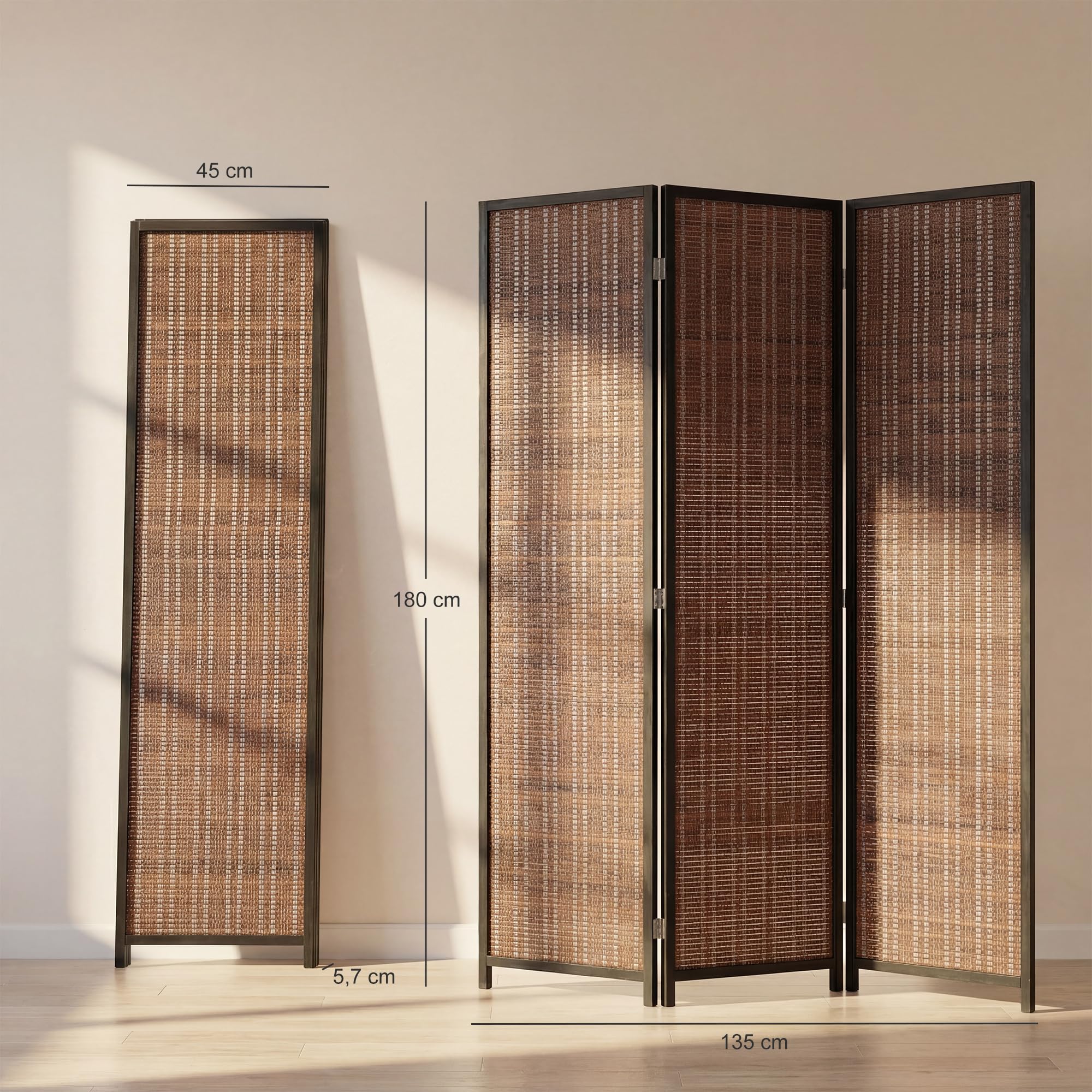 HOMCOM Paravent Interieur en Bois 3 Panneaux 135 x 180 cm séparateur de pièce Pliable cloison de séparation pour Salon Chambre à Coucher Maison, Marron