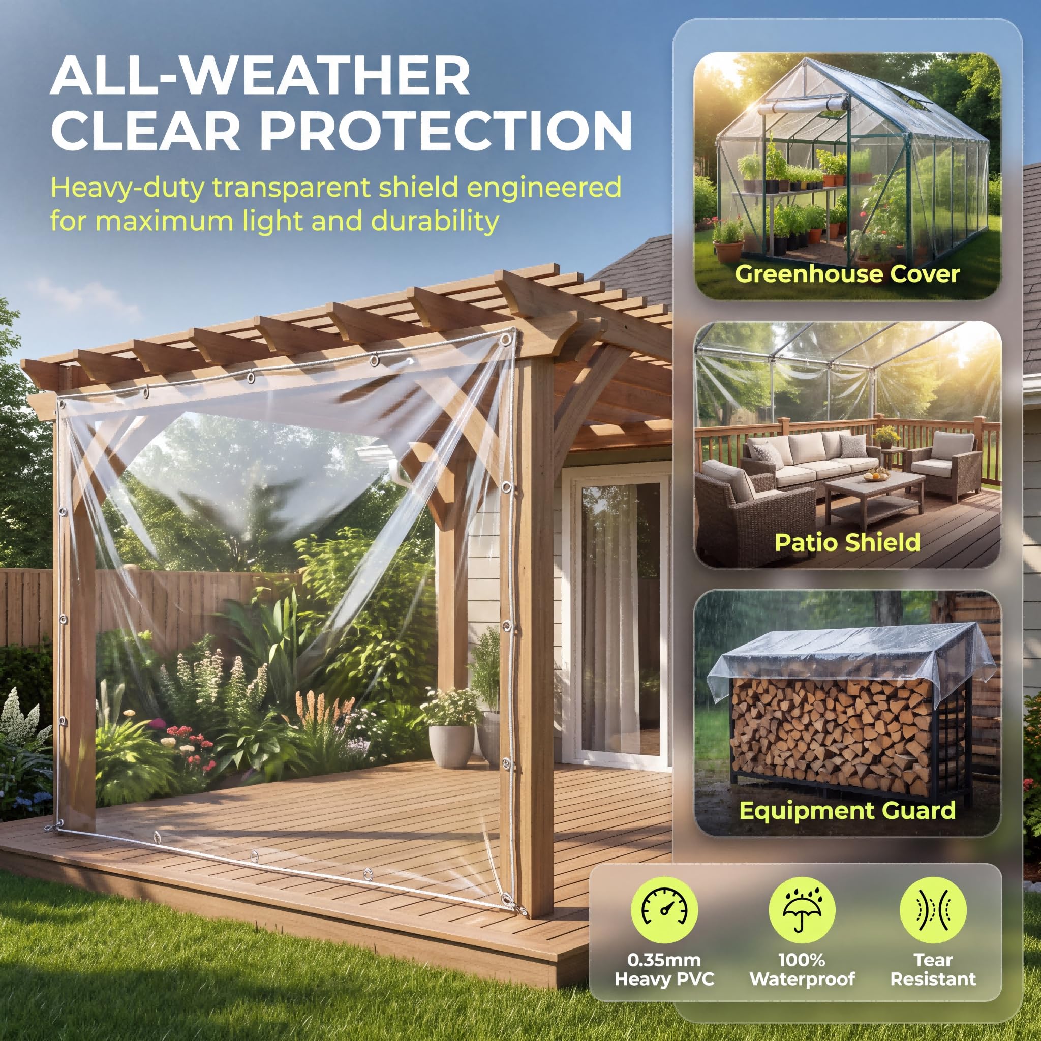 GQZGGXX Clear Vinyl Tarp - 0.35mm Clear PVC Tarp, with Grommets