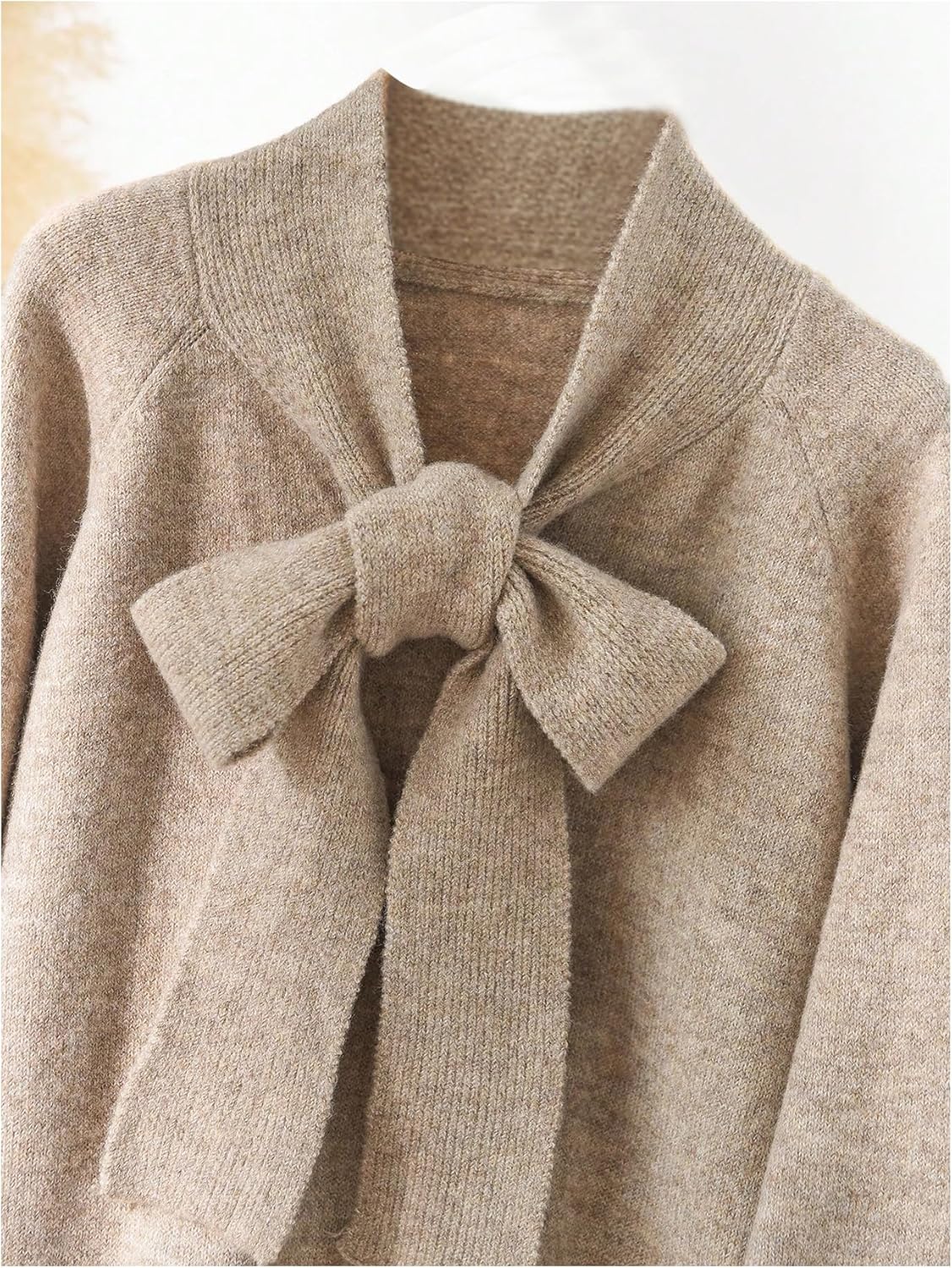 Verdusa Women's Plus Size Bow Knot Tie Neck Cozy Sweaters Dressy Casual Elegant Pullover Knit Tops - Image 3