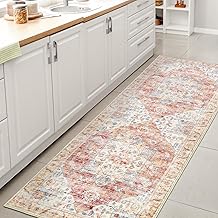 Runner Rugs for Hallway, Orange Washable Rugs for Entryway Kitchen Runner, Soft Vintage Area Rugs for Bedroom Living Room Rug, Non Slip Floor Accent Carpet for Home Deocor, 60 x 180 cm