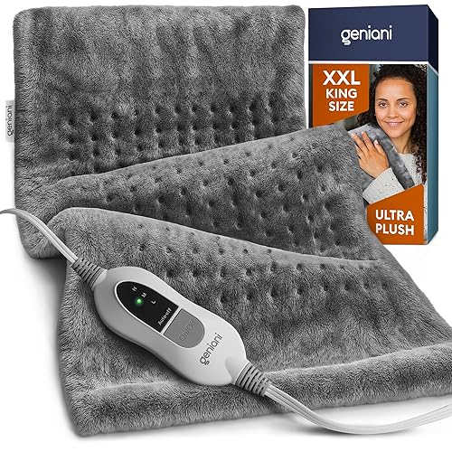 GENIANI XXL 18"x26" Heating Pad for Back Pain & Cramps Relief, Auto Shut Off, Machine Washable, Heat Pad, Holiday Gifts for Women, Men, Heat Patches (Tabby Gray) - 2X-Large 18"x26" - Soft Gray