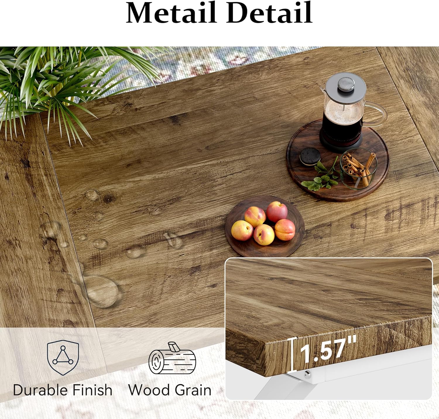 70.8 Inch Rectangular Dining Table for 6-8 People, Farmhouse Kitchen Table with Metal Base & Solid Wood Top, Easy Assembly, Water-Resistant, for Dining Room & Kitchen, Natural & White