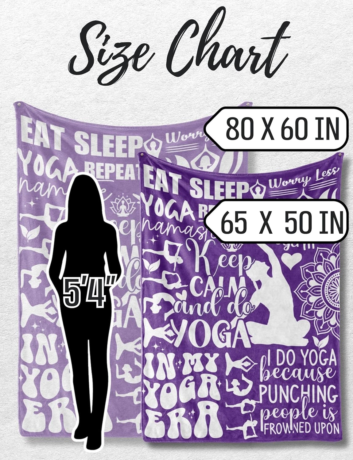Yoga Gifts for Women, Female, Fitness Lovers, Instructors, Soft Blanket Gift for Birthday, Christmas, Violet, 60 x 80 inches