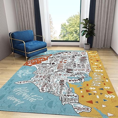 Miniatura 4 de Alfombra para niños con mapa de Estados Unidos, fácil de limpiar, suave y antideslizante para niños, adolescentes, niñas, niños, dormitorio, sala de