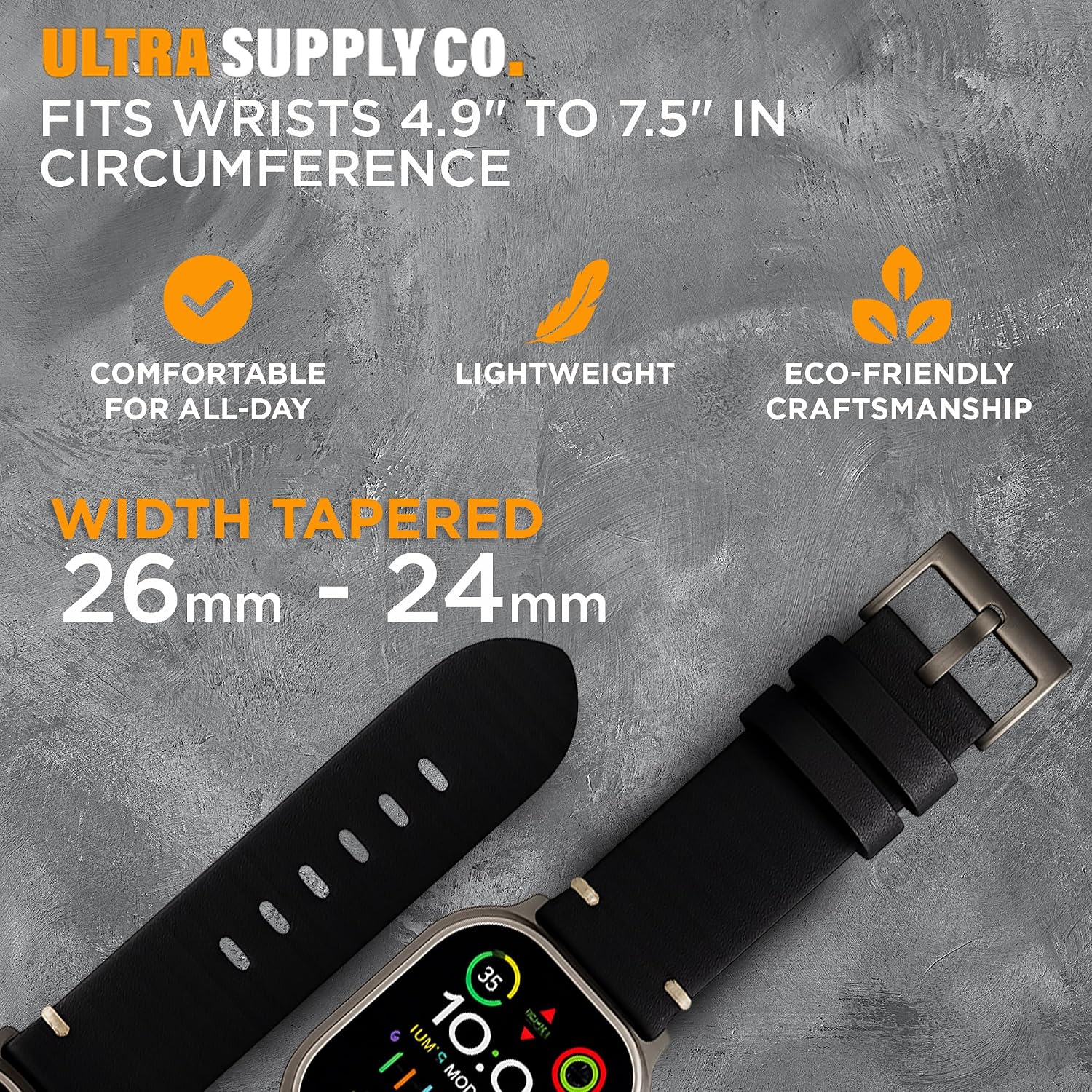 Ultra Supply Co. Leather Band Compatible for Apple Watch Ultra 3, 2, Ultra 49mm & Older Versions - Genuine Top Grain Leather Strap