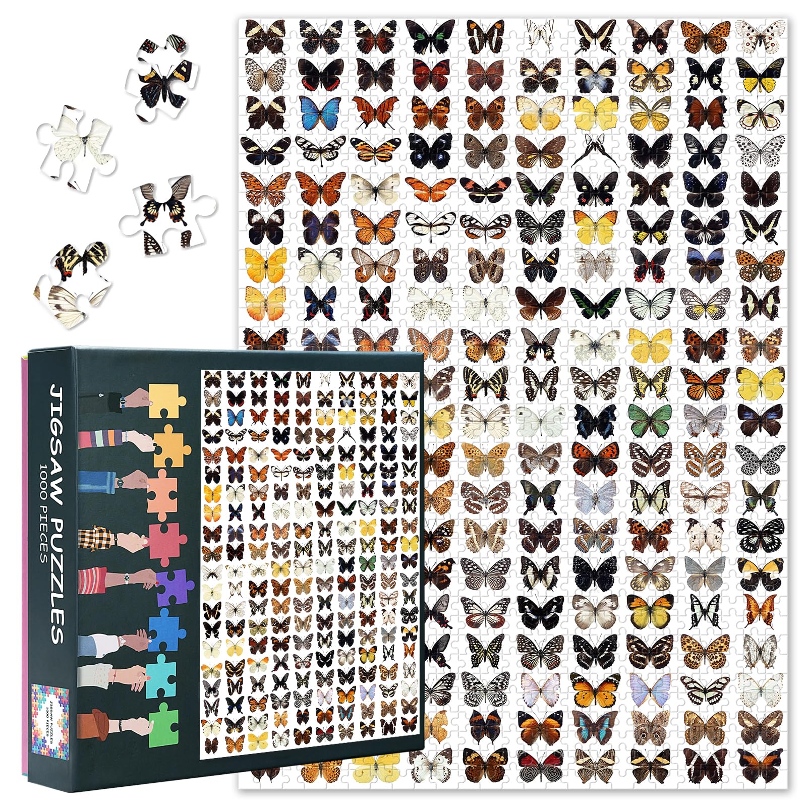 1000 Pieces Butterfly Jigsaws for Adults Decompression Different Butterflies Jigsaw Puzzles for Adults Artwork Decor Butterflies Puzzles for Friend Party Night 27.5"X19.7"