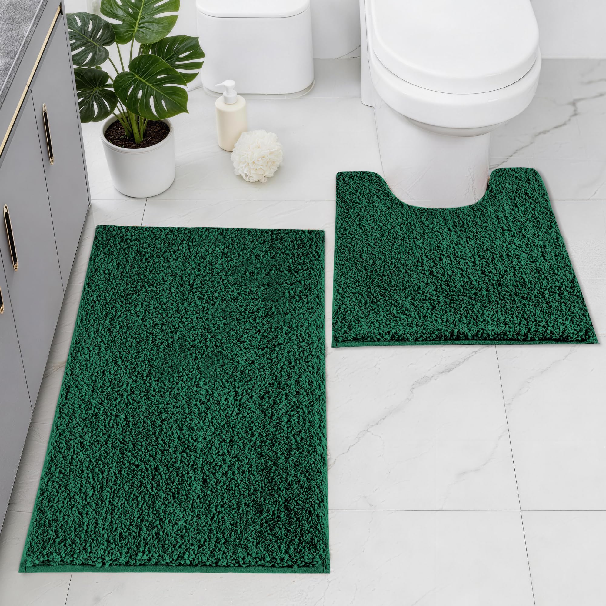 Baahrnom Microfibre Bath Mat Set, Non Slip Bathroom Mat Set 2 Piece